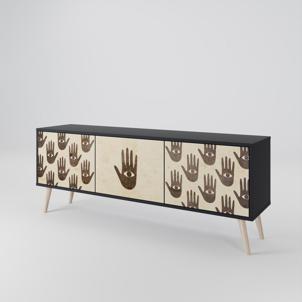 VOIR PLUS Meuble TV 3 portes en finition noire