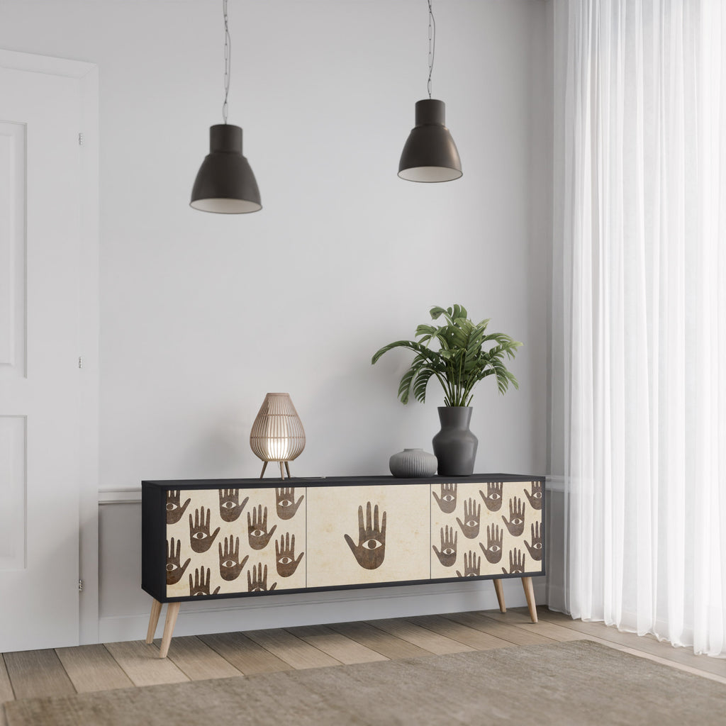 VOIR PLUS Meuble TV 3 portes en finition noire