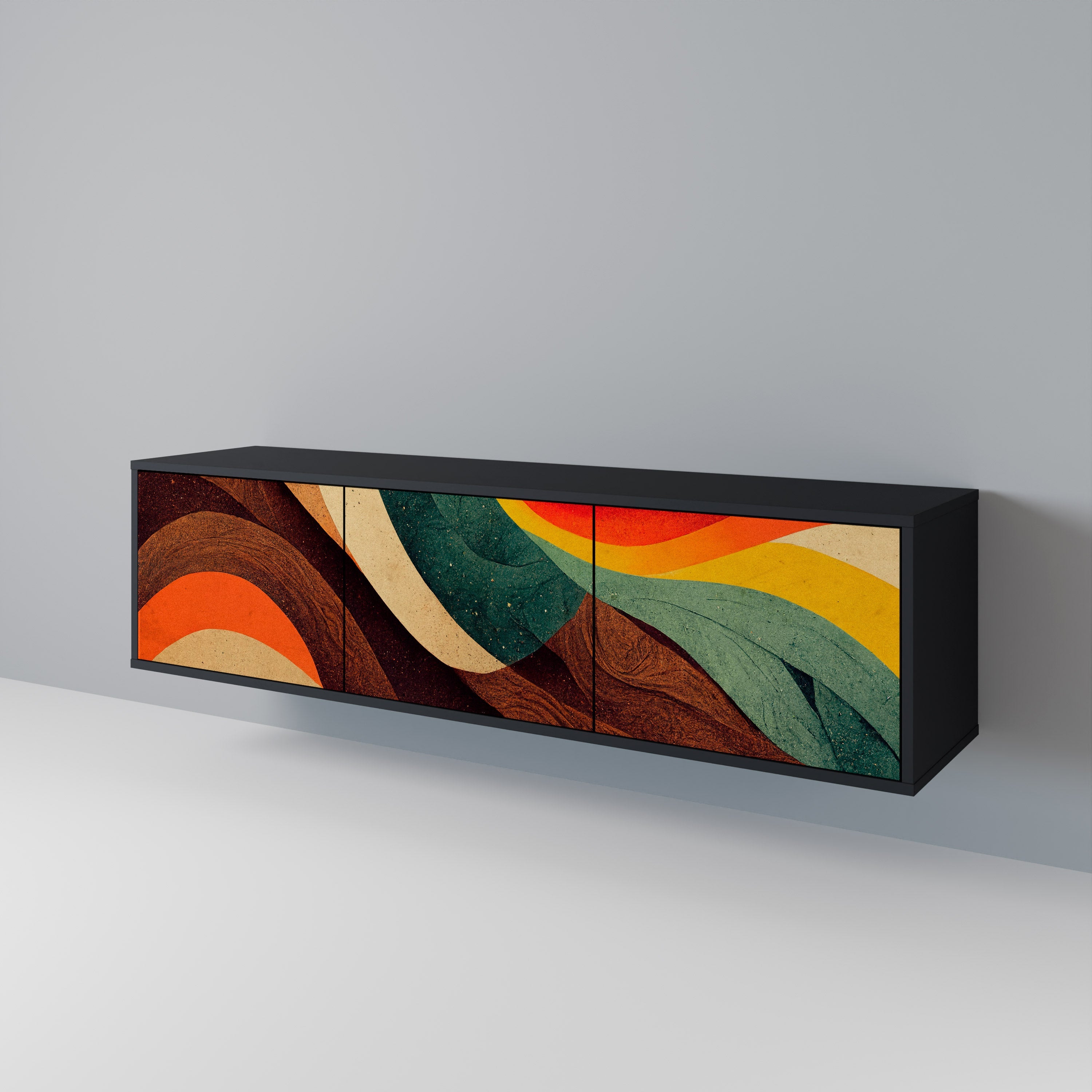 Meuble TV 3 portes COLORFUL STRANDS finition noire