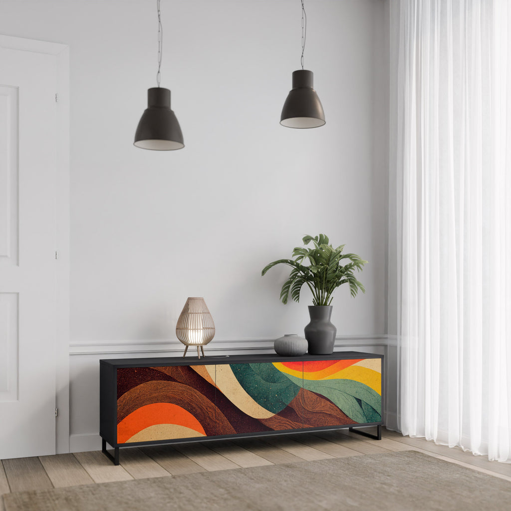 Meuble TV 3 portes COLORFUL STRANDS finition noire