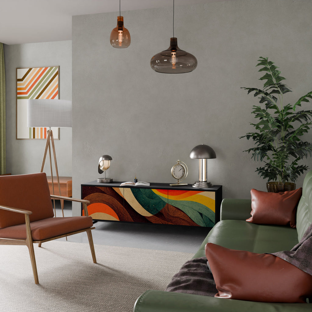 Meuble TV 3 portes COLORFUL STRANDS finition noire