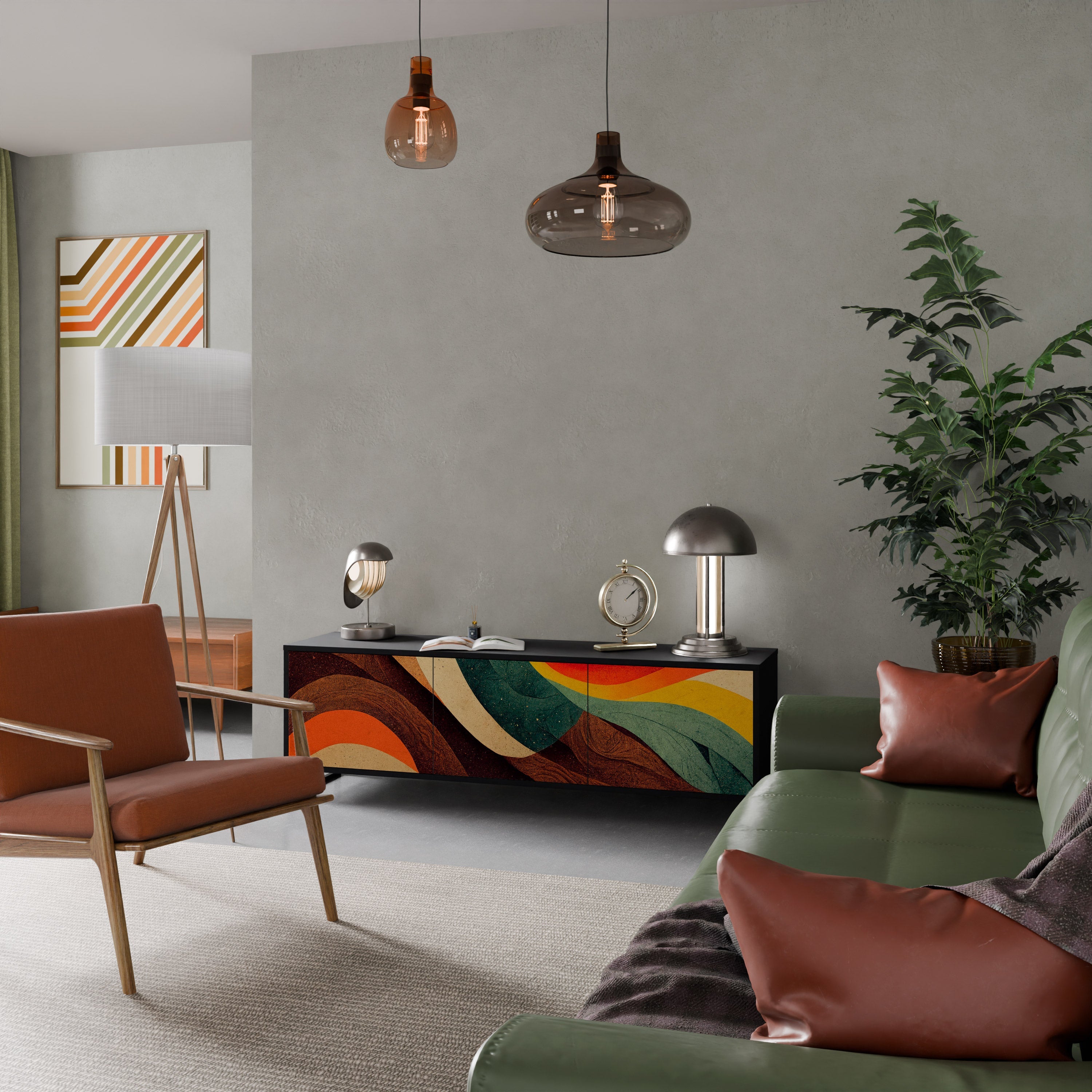 Meuble TV 3 portes COLORFUL STRANDS finition noire