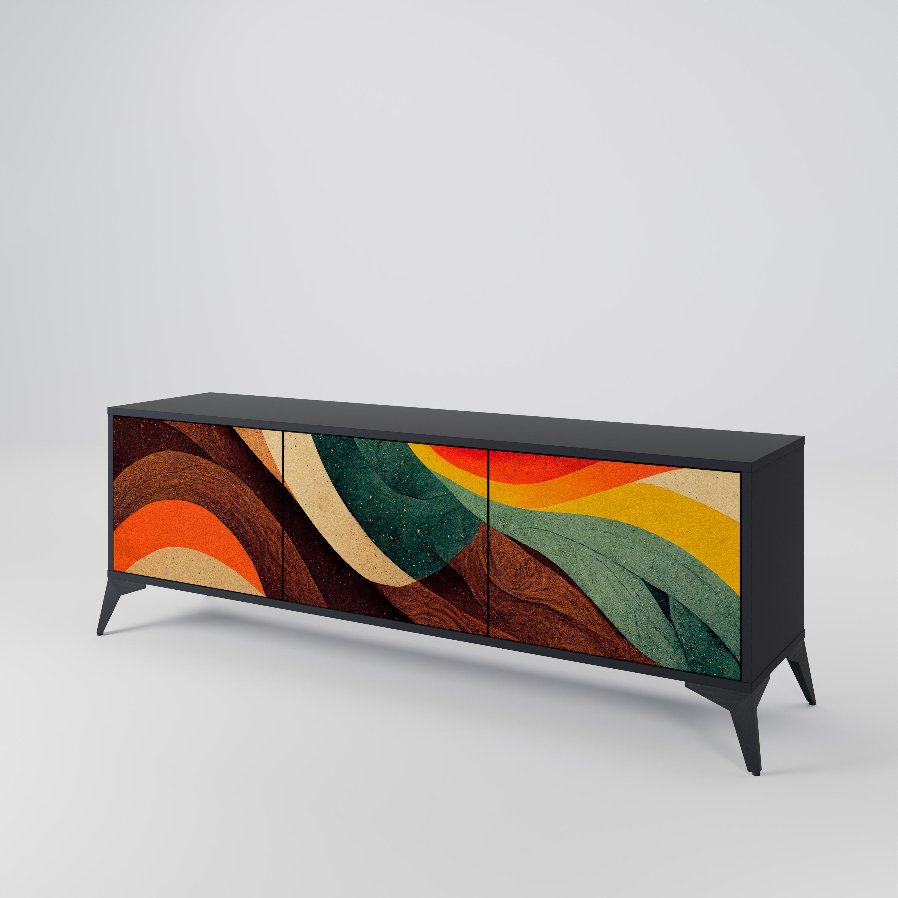 Meuble TV 3 portes COLORFUL STRANDS finition noire