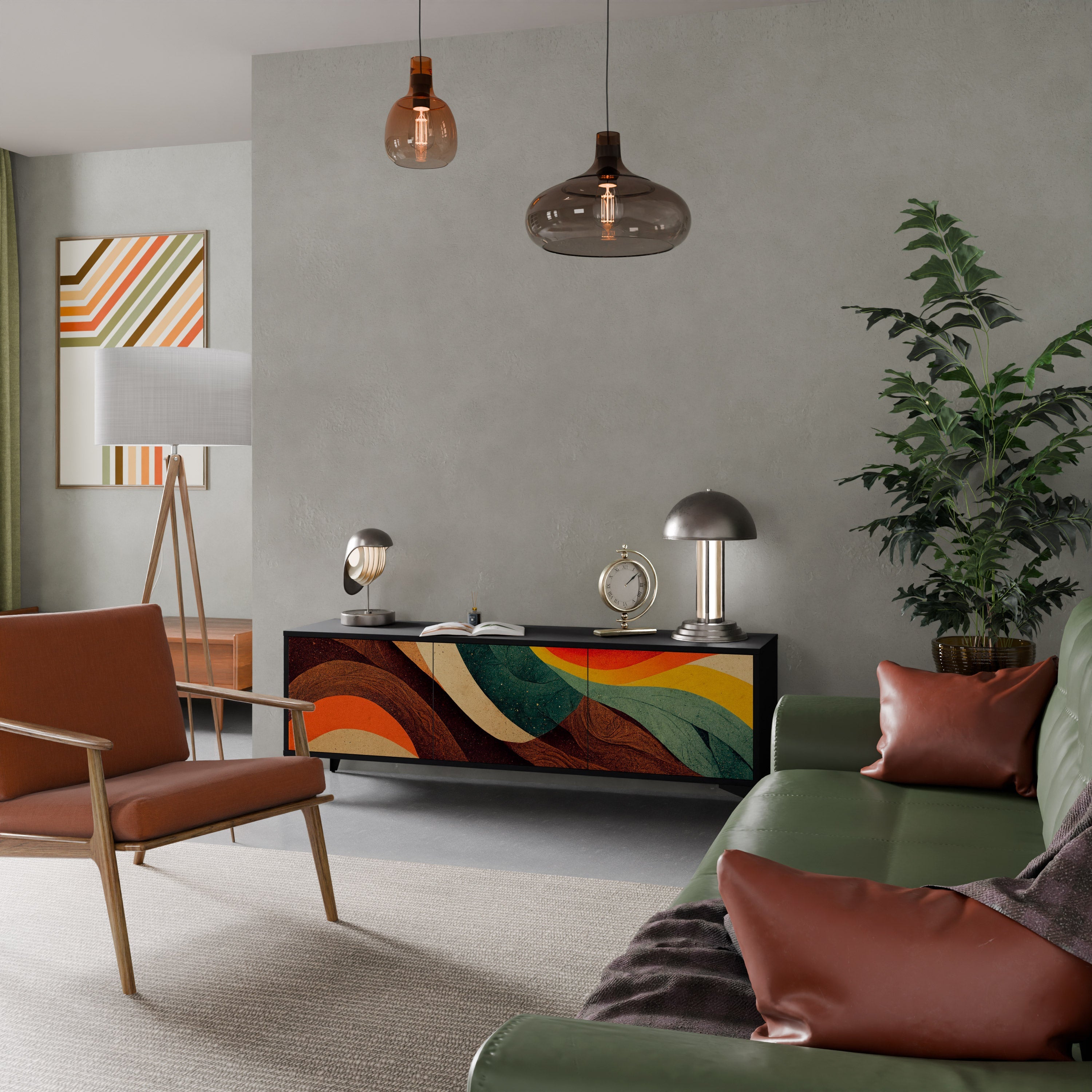 Meuble TV 3 portes COLORFUL STRANDS finition noire