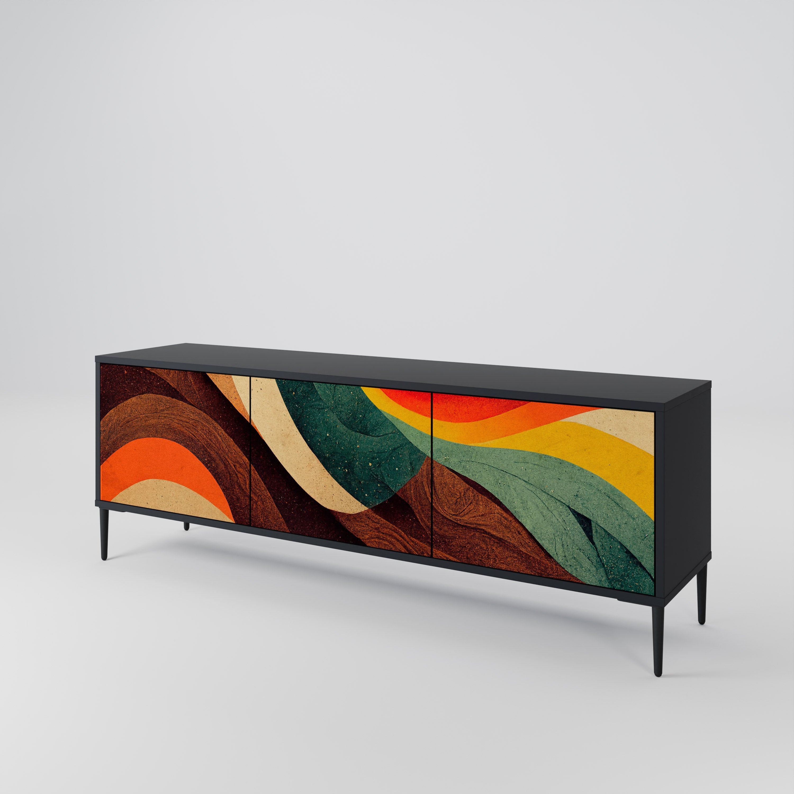 Meuble TV 3 portes COLORFUL STRANDS finition noire