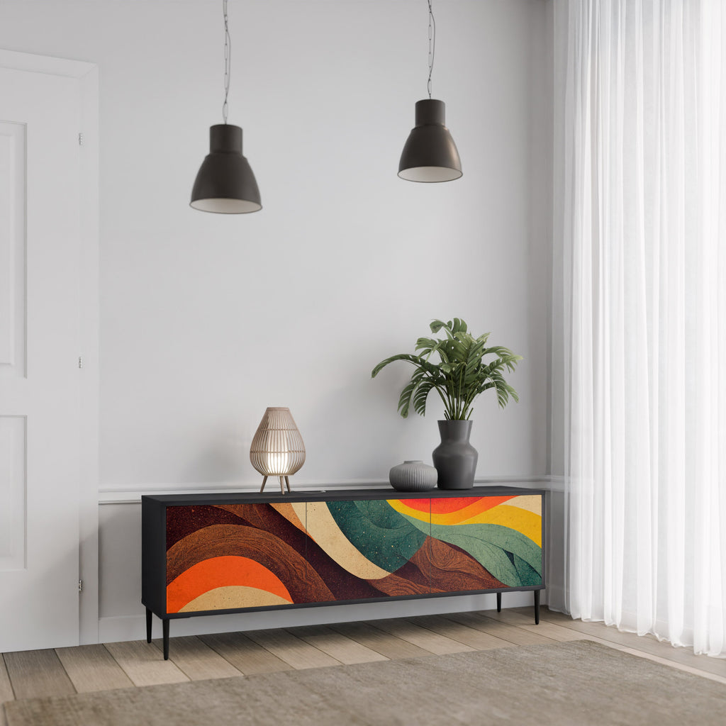 Meuble TV 3 portes COLORFUL STRANDS finition noire