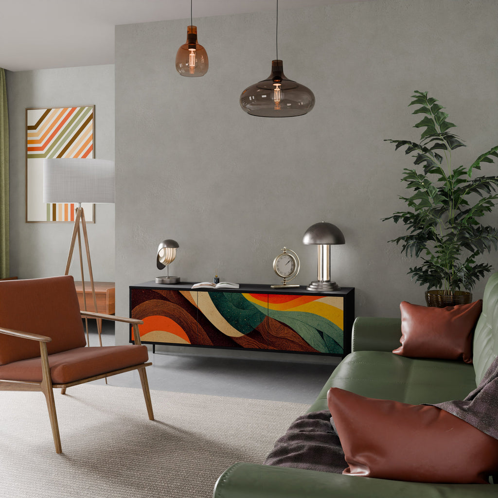 Meuble TV 3 portes COLORFUL STRANDS finition noire