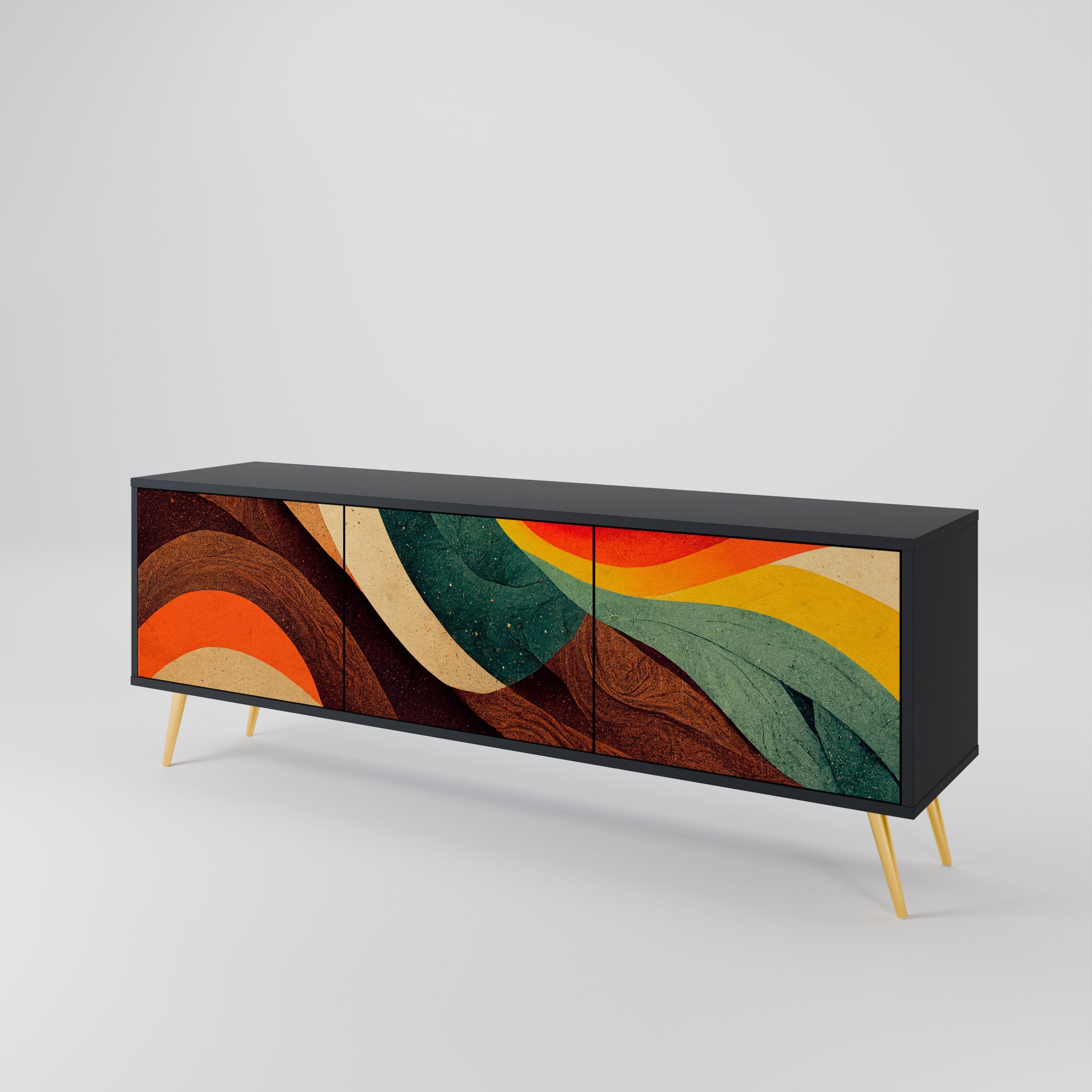 Meuble TV 3 portes COLORFUL STRANDS finition noire