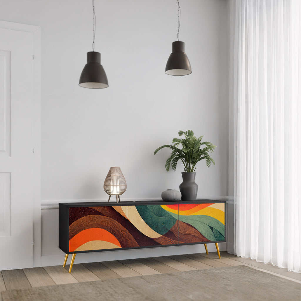 Meuble TV 3 portes COLORFUL STRANDS finition noire