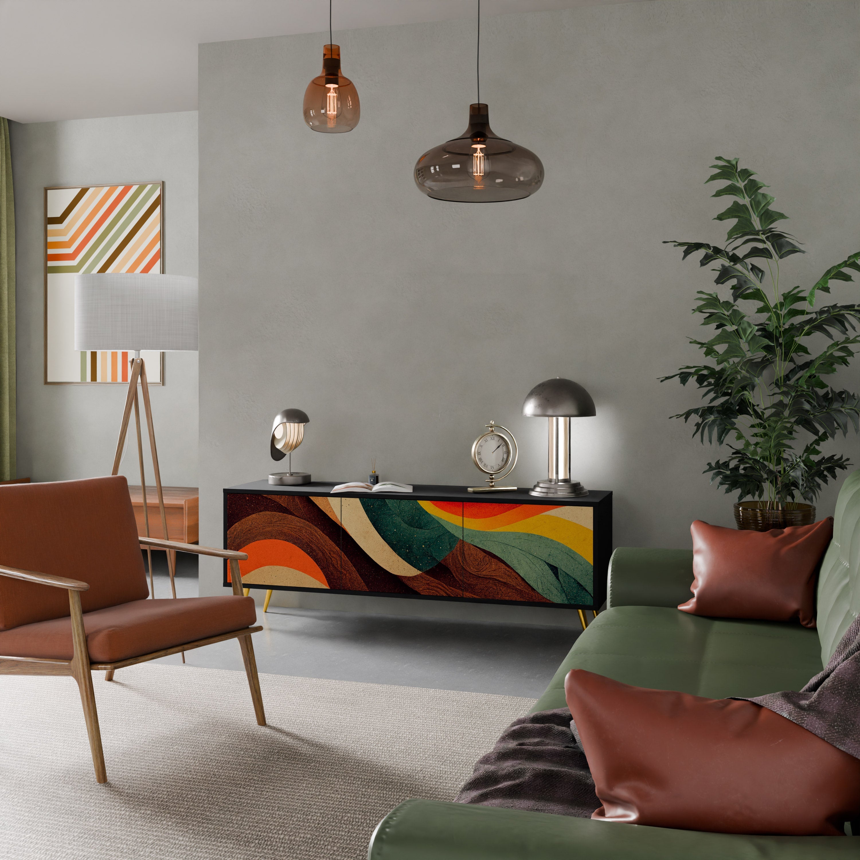 Meuble TV 3 portes COLORFUL STRANDS finition noire