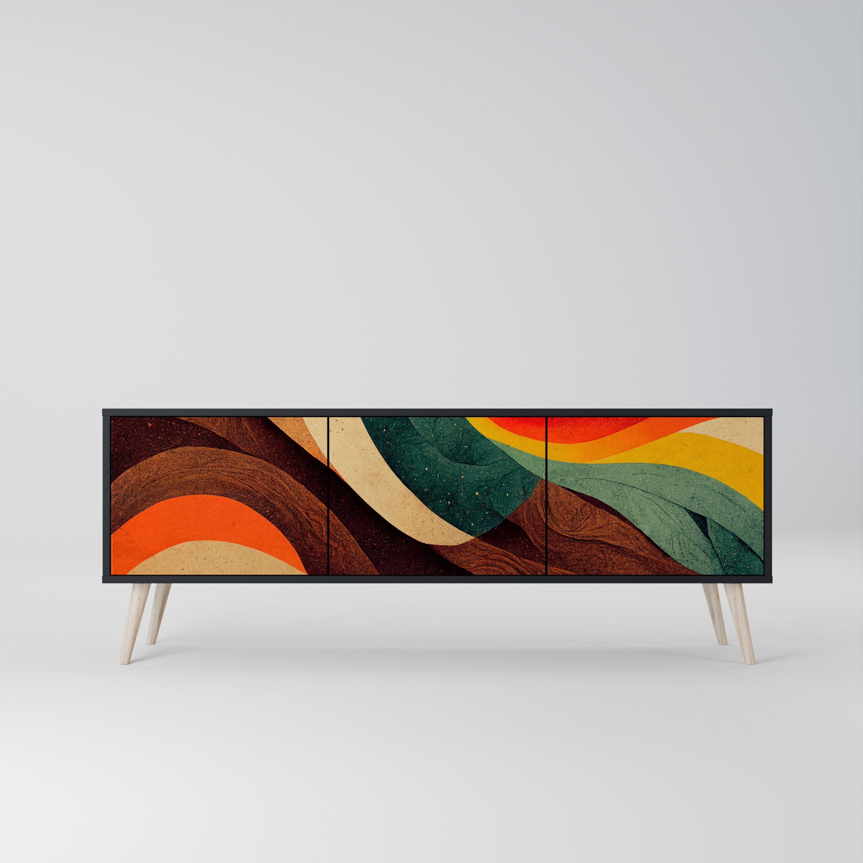 Meuble TV 3 portes COLORFUL STRANDS finition noire