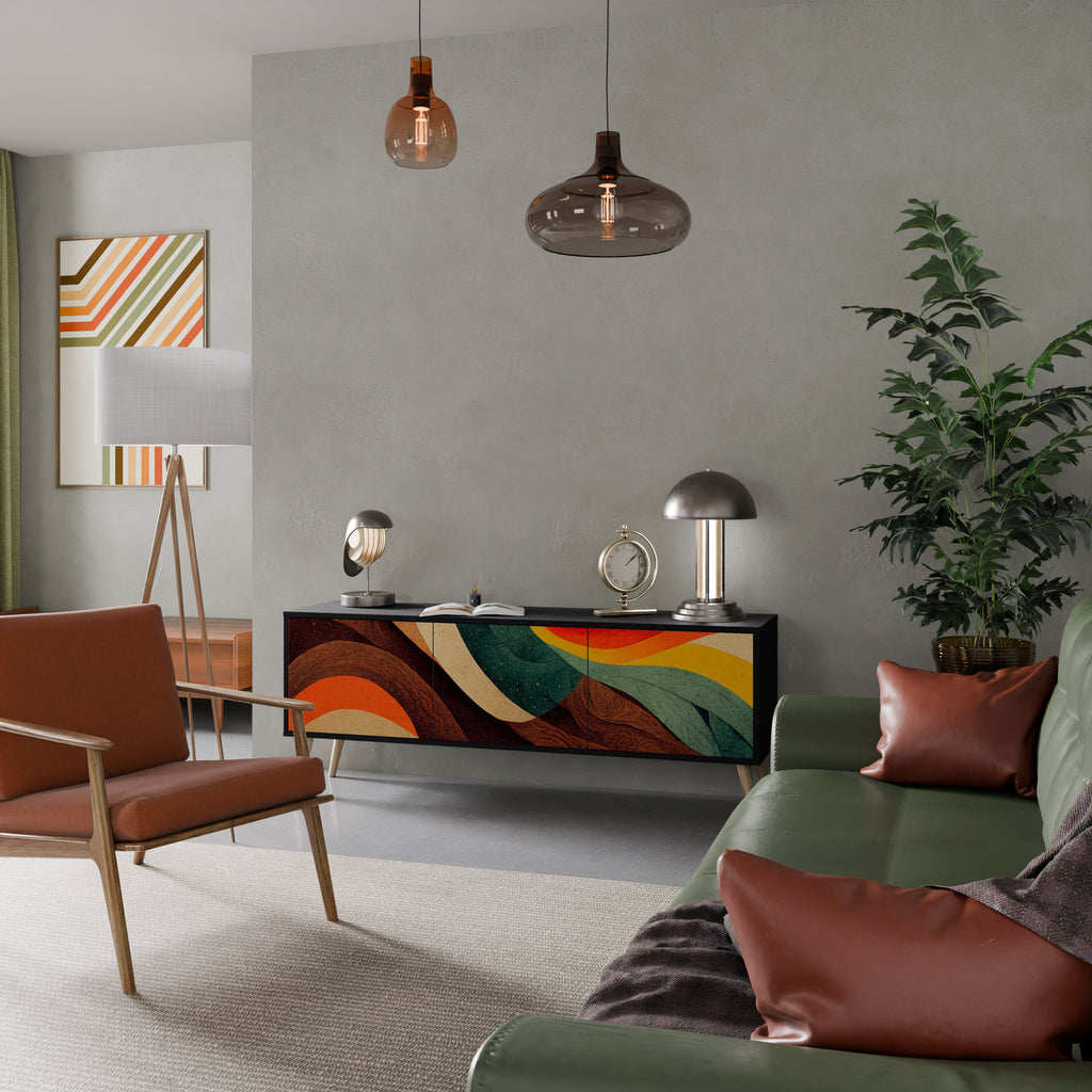 Meuble TV 3 portes COLORFUL STRANDS finition noire