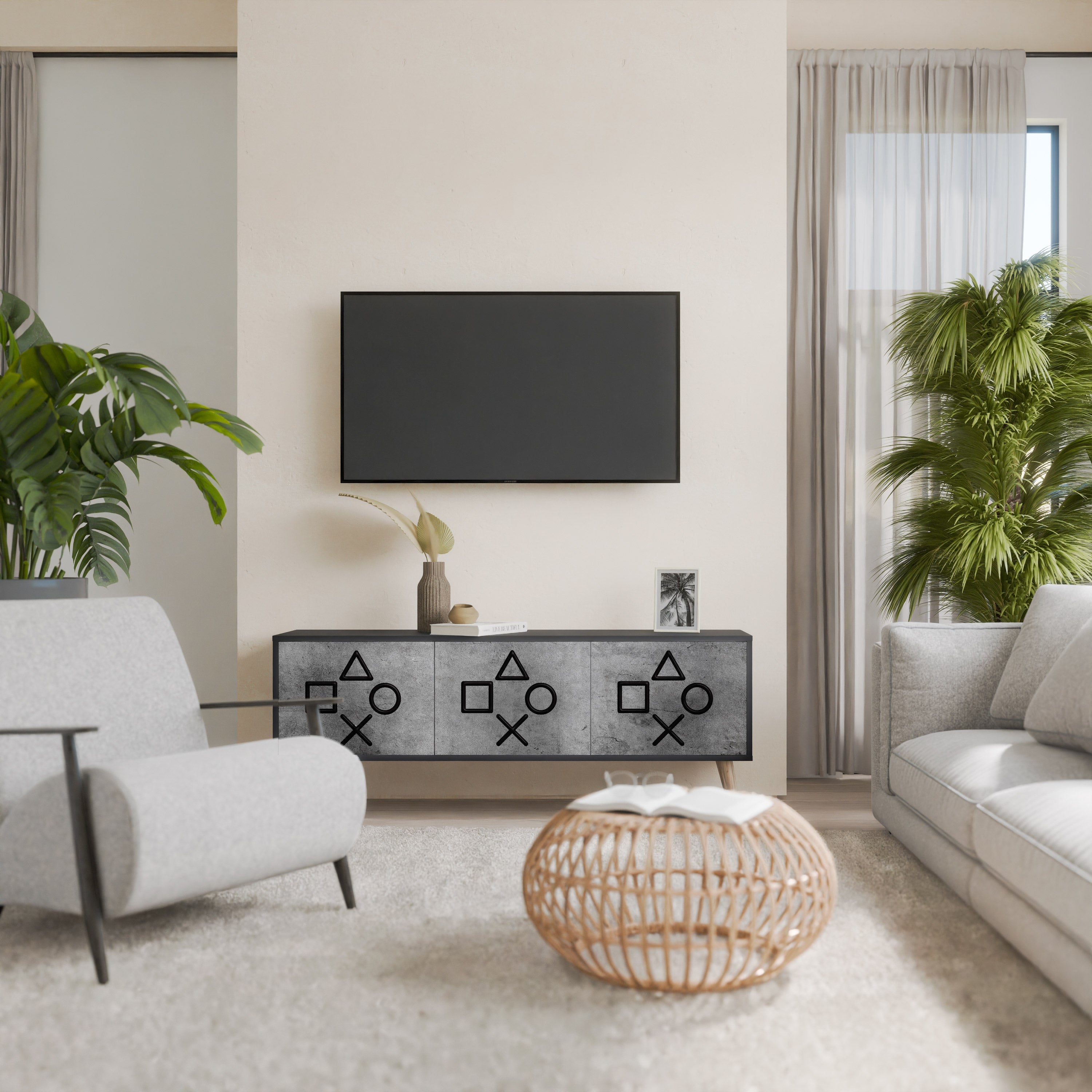 Meuble TV 3 portes GAMER CHOICE finition noire