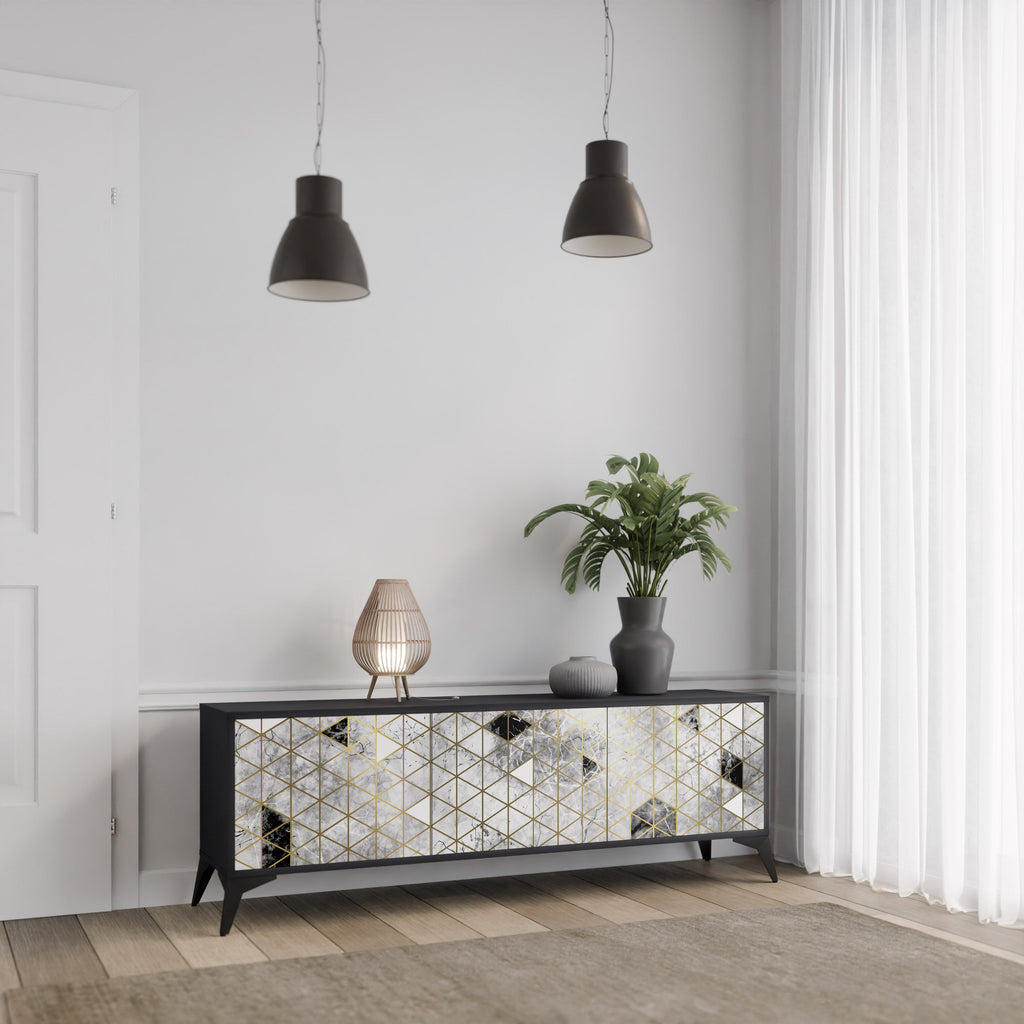 Meuble TV 3 portes ASHEN ARIA finition noire