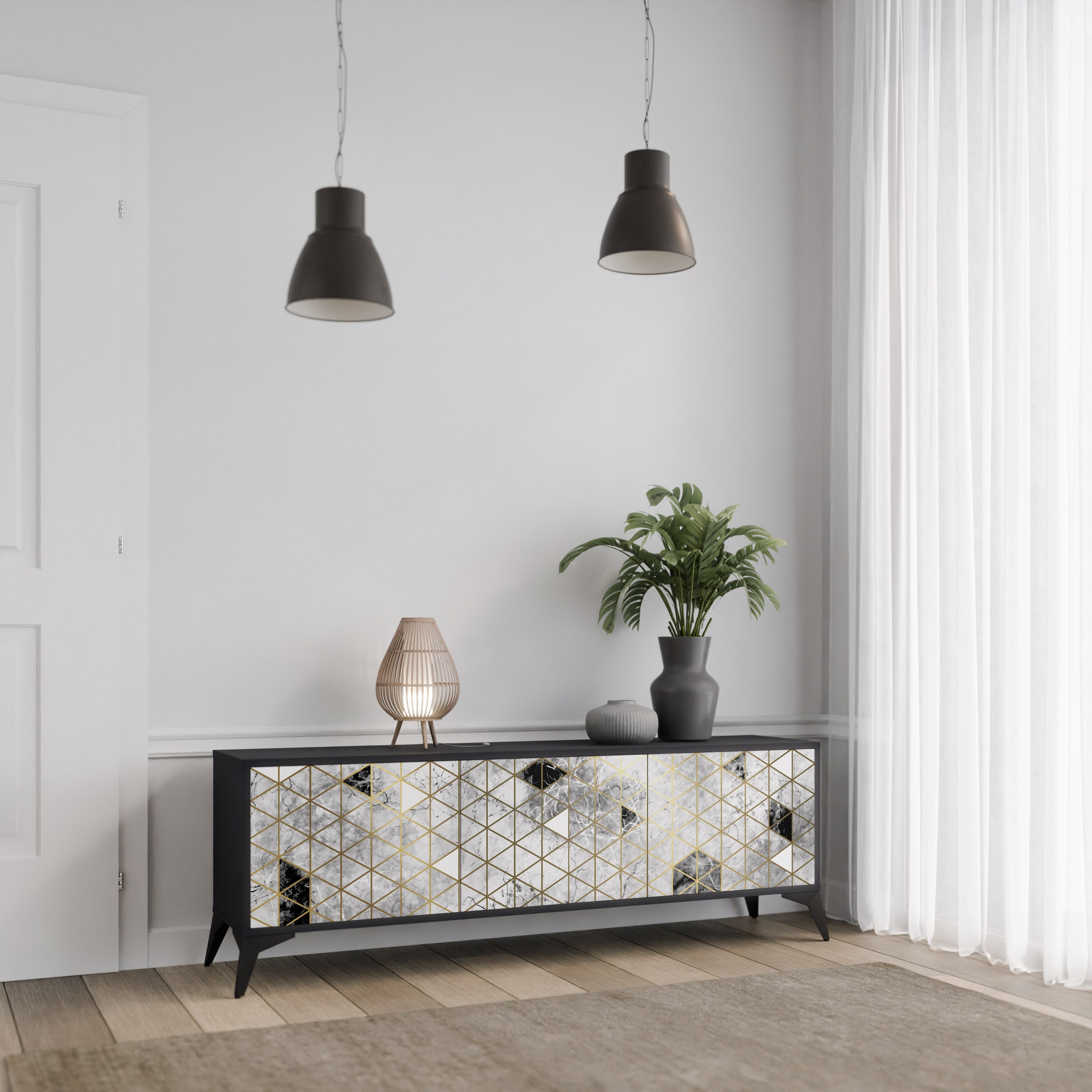 Meuble TV 3 portes ASHEN ARIA finition noire