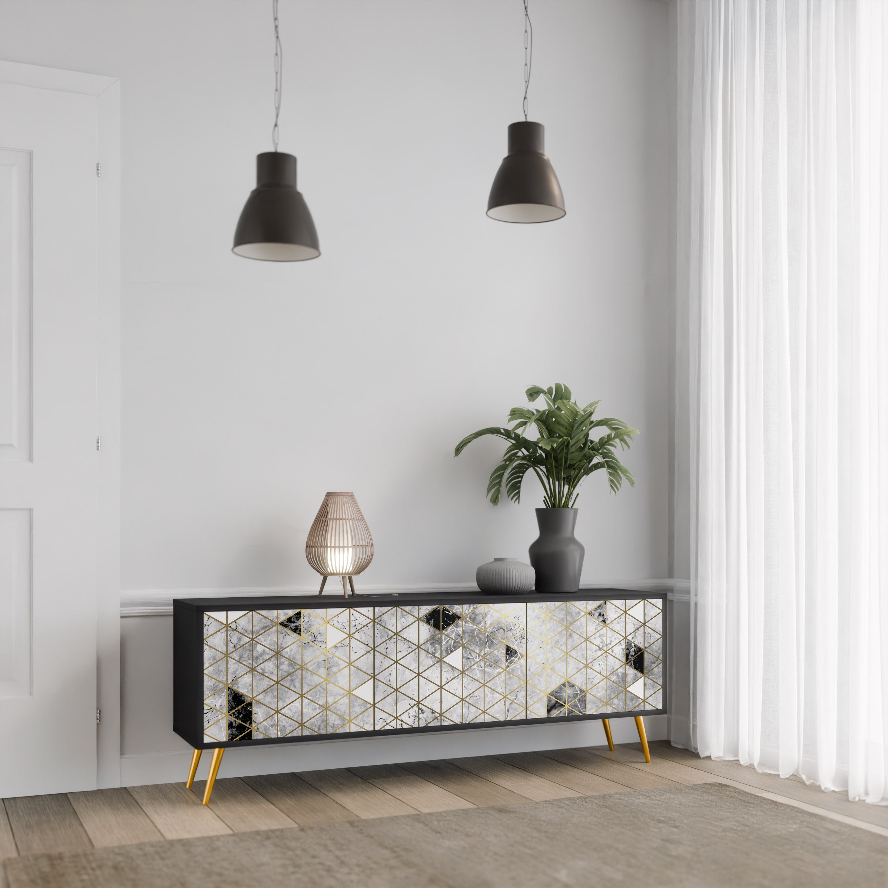 Meuble TV 3 portes ASHEN ARIA finition noire