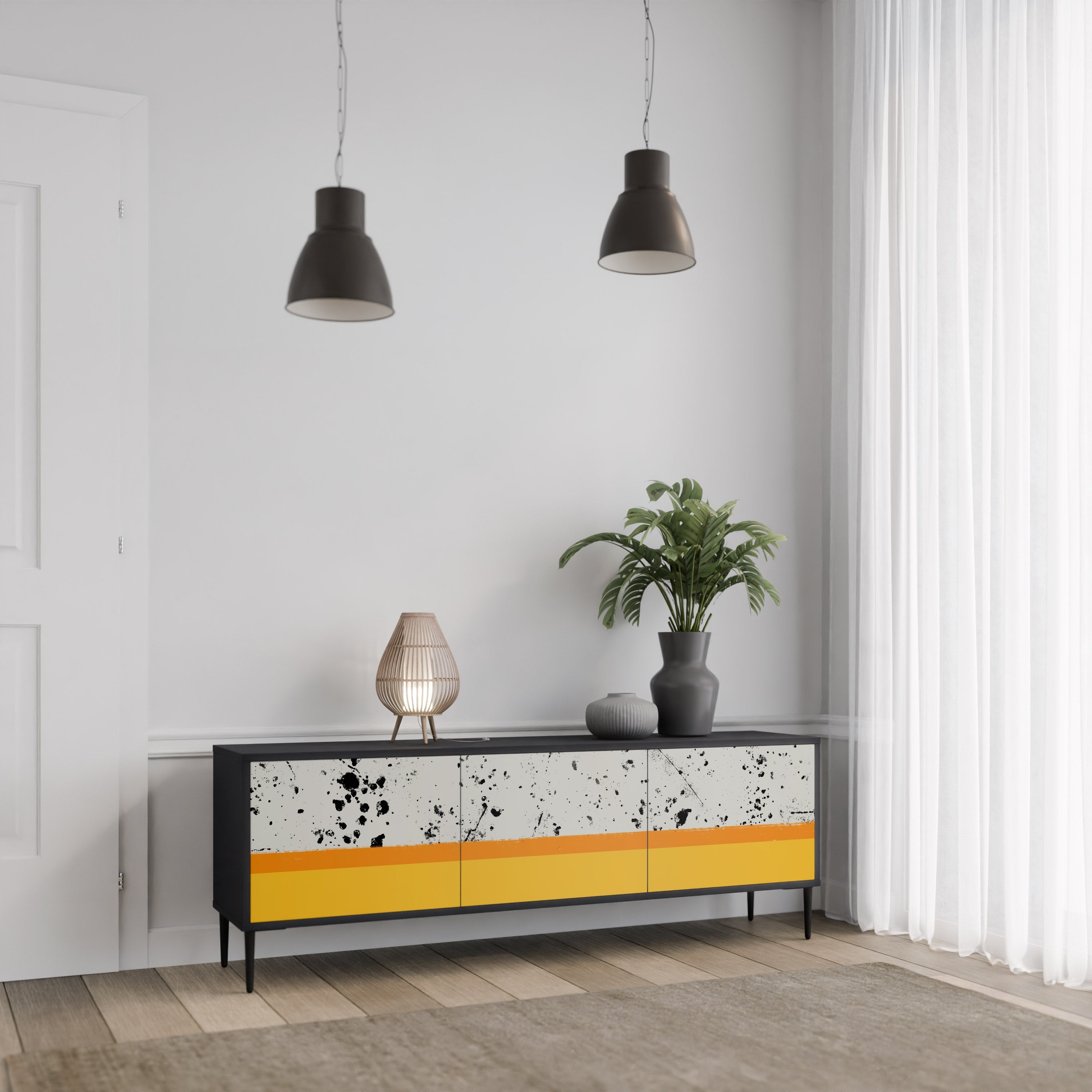 Meuble TV 3 portes DYED BY ORANGE finition noire