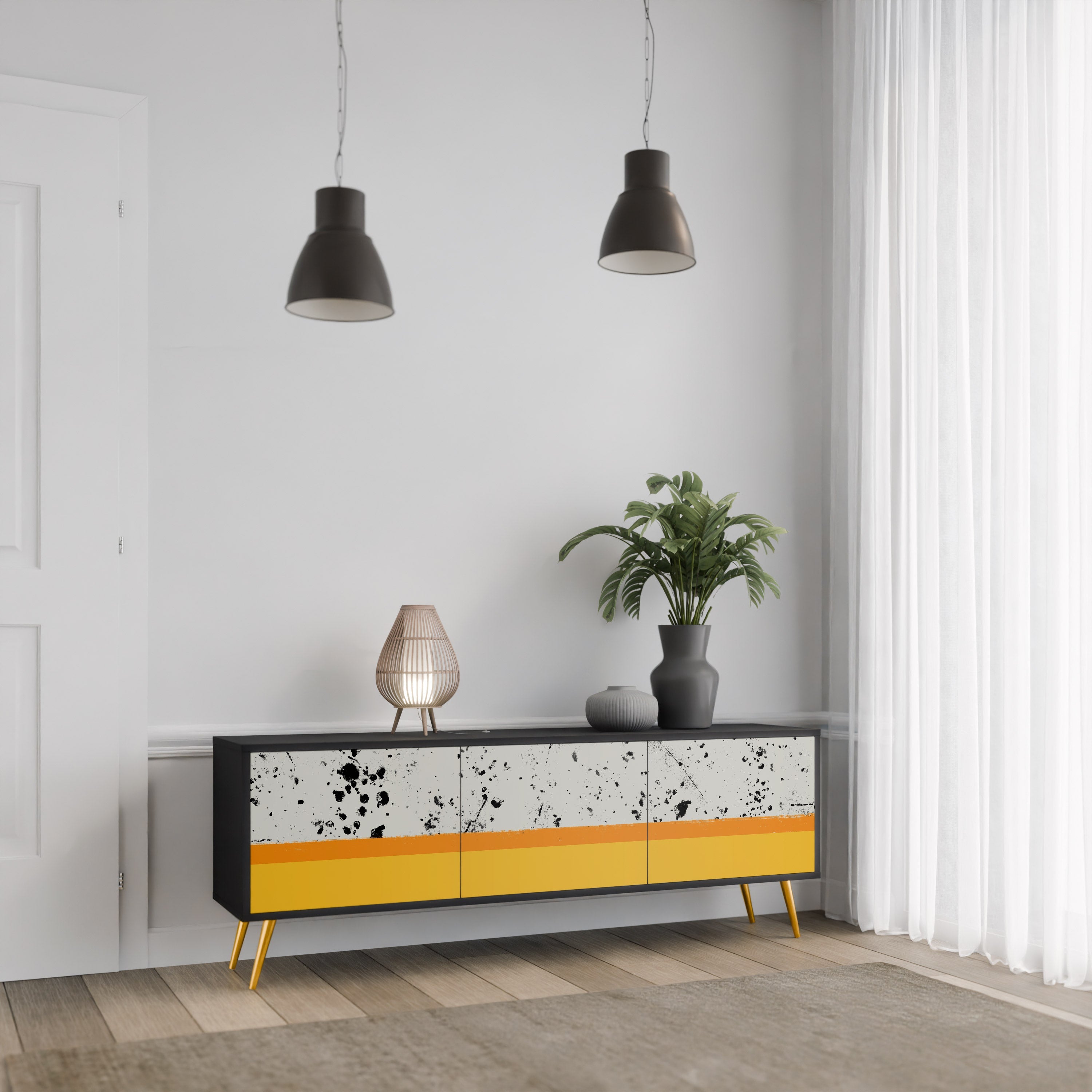 Meuble TV 3 portes DYED BY ORANGE finition noire