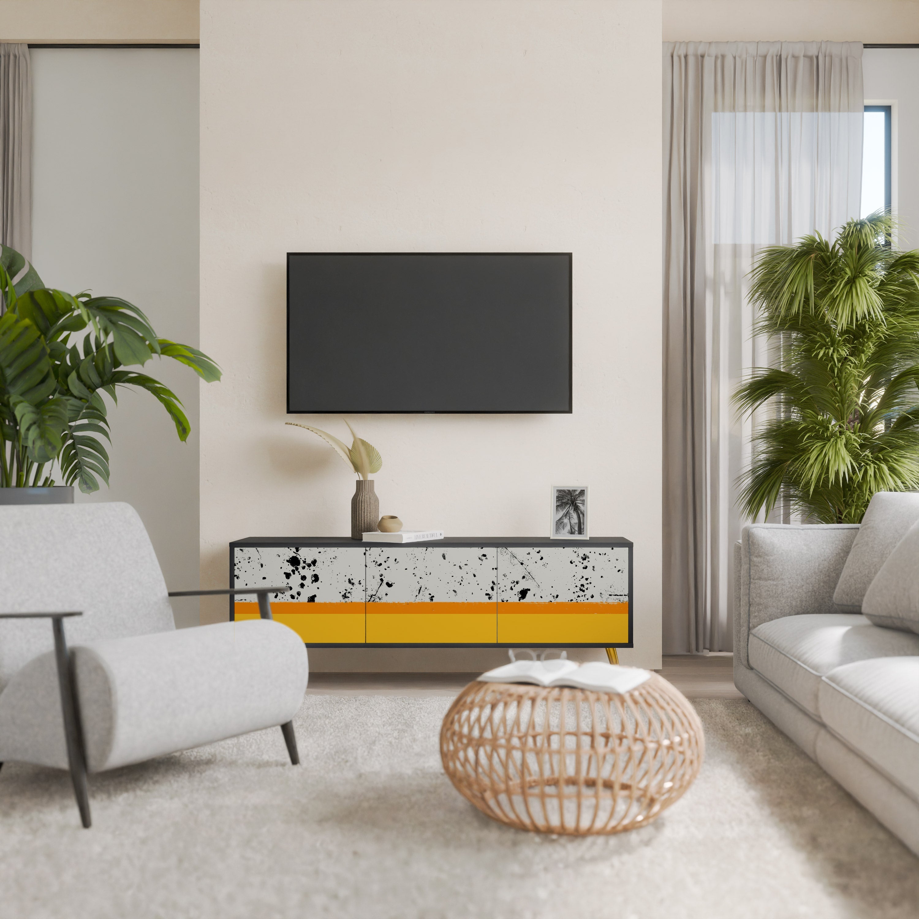 Meuble TV 3 portes DYED BY ORANGE finition noire