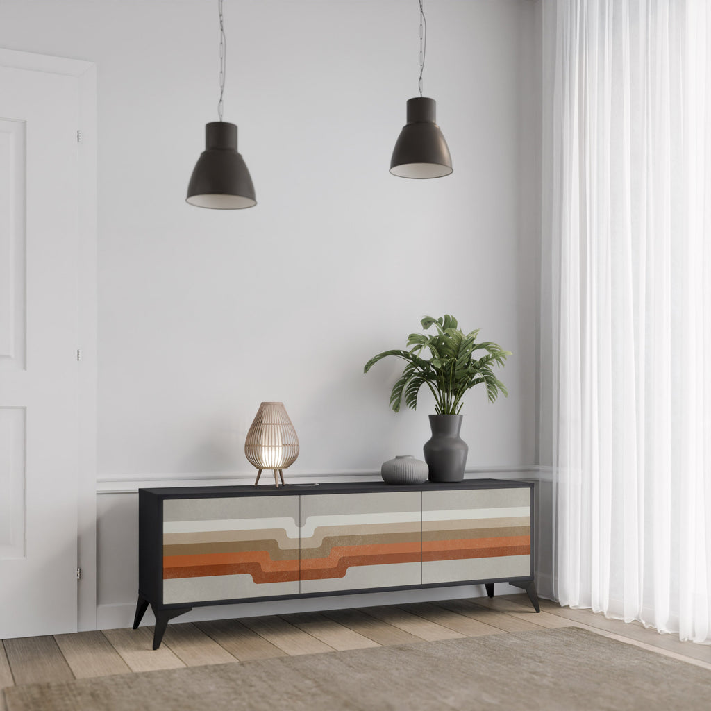 Meuble TV 3 portes PECULIAR TRAIL finition noire