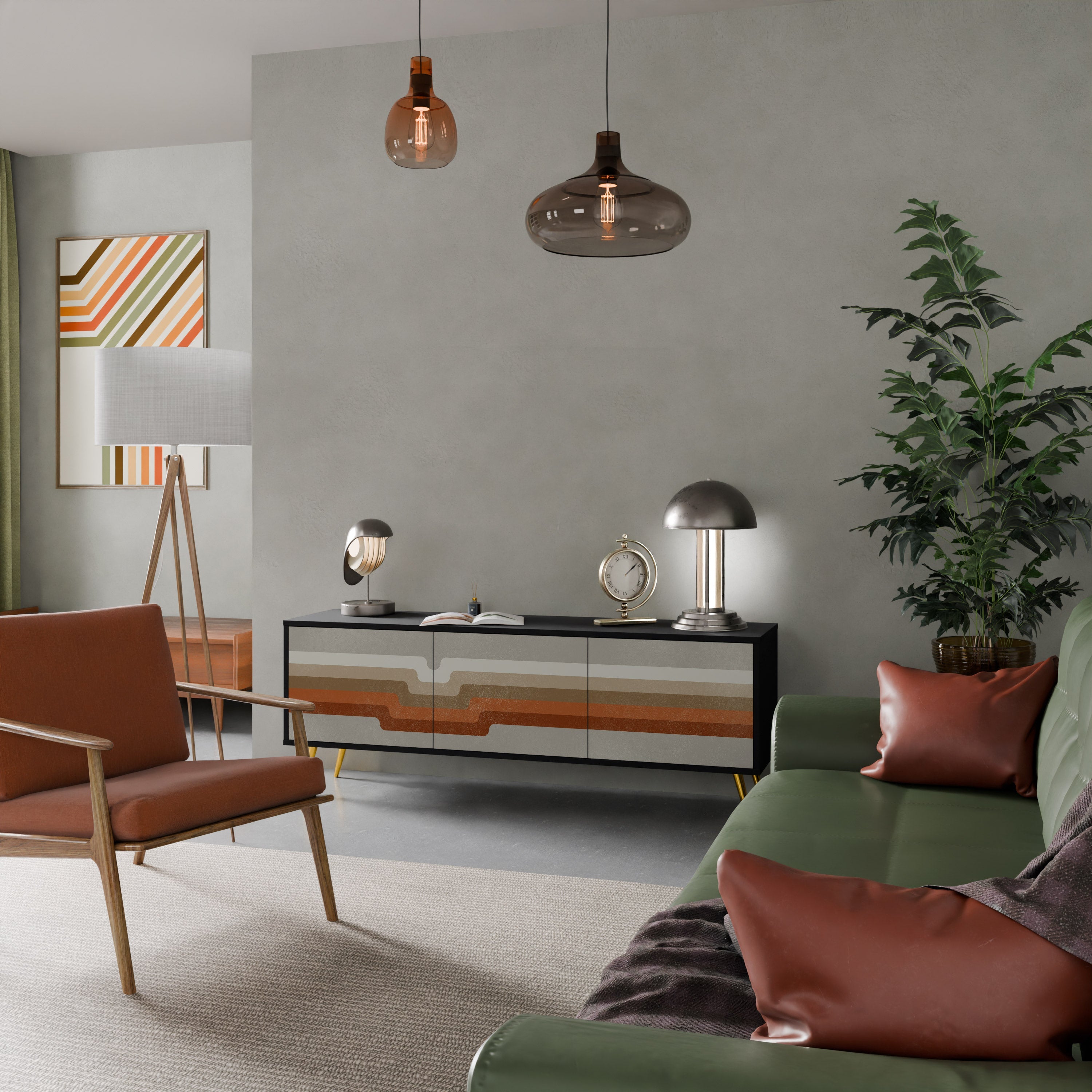 Meuble TV 3 portes PECULIAR TRAIL finition noire