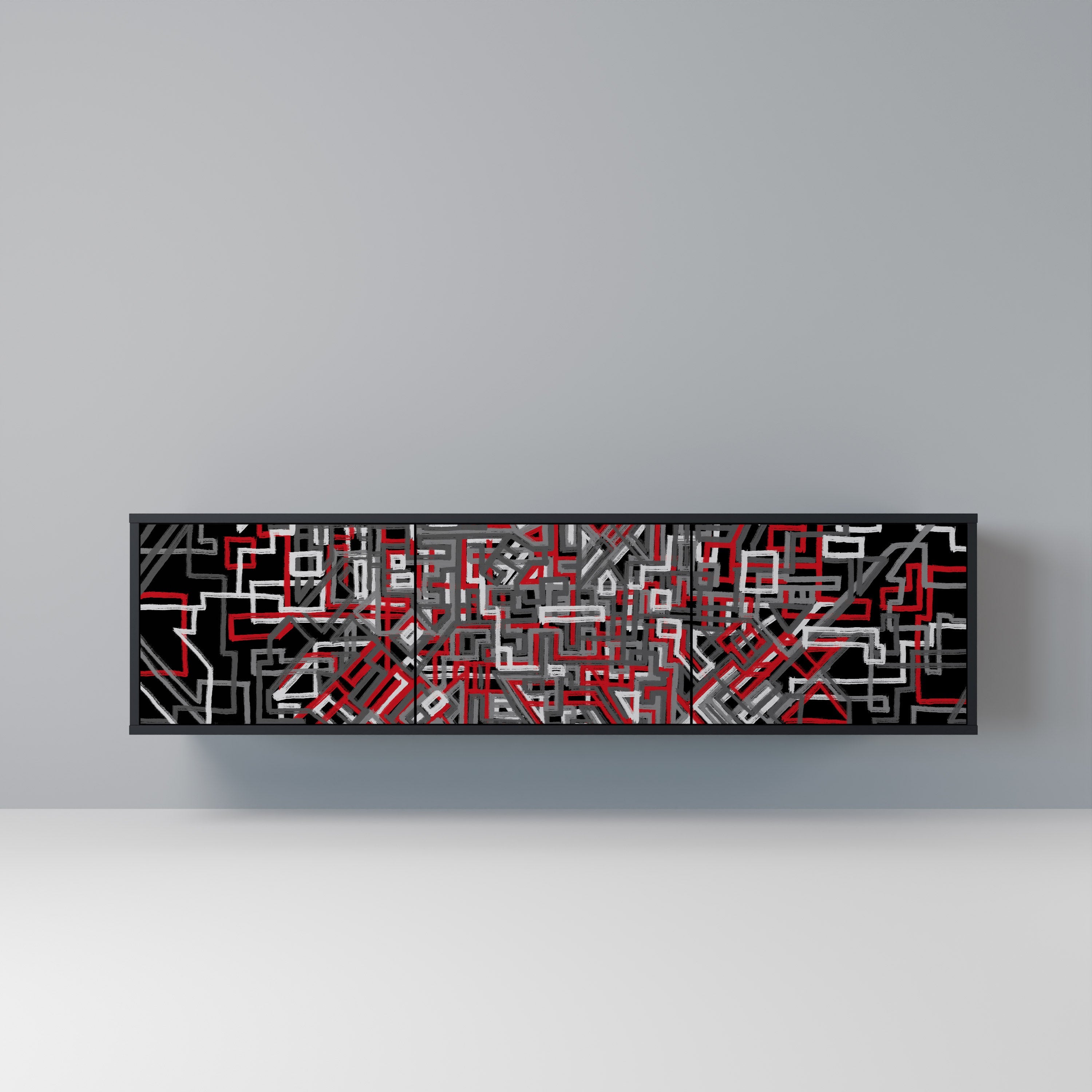 Meuble TV 3 portes BROKEN LINES finition noire