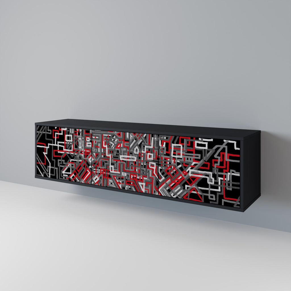 Meuble TV 3 portes BROKEN LINES finition noire