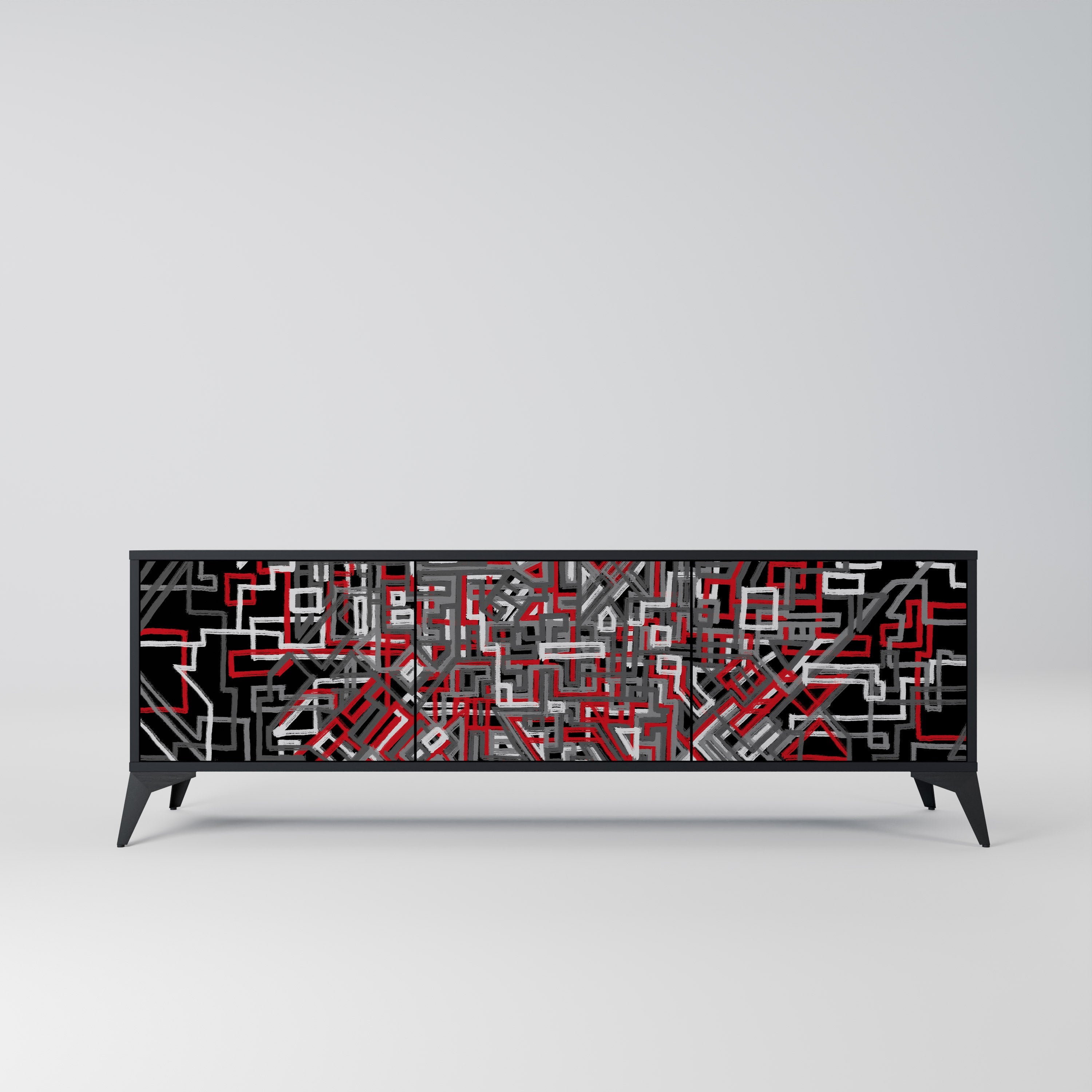 Meuble TV 3 portes BROKEN LINES finition noire