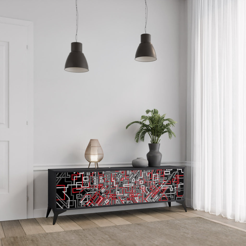 Meuble TV 3 portes BROKEN LINES finition noire