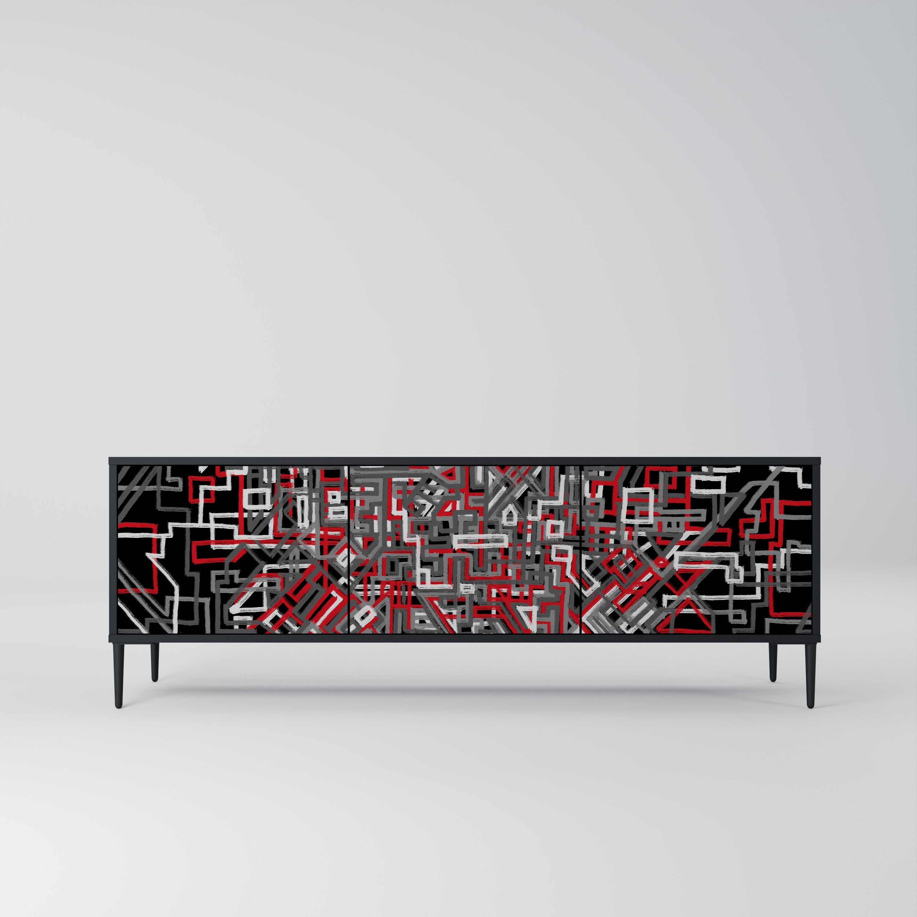 Meuble TV 3 portes BROKEN LINES finition noire