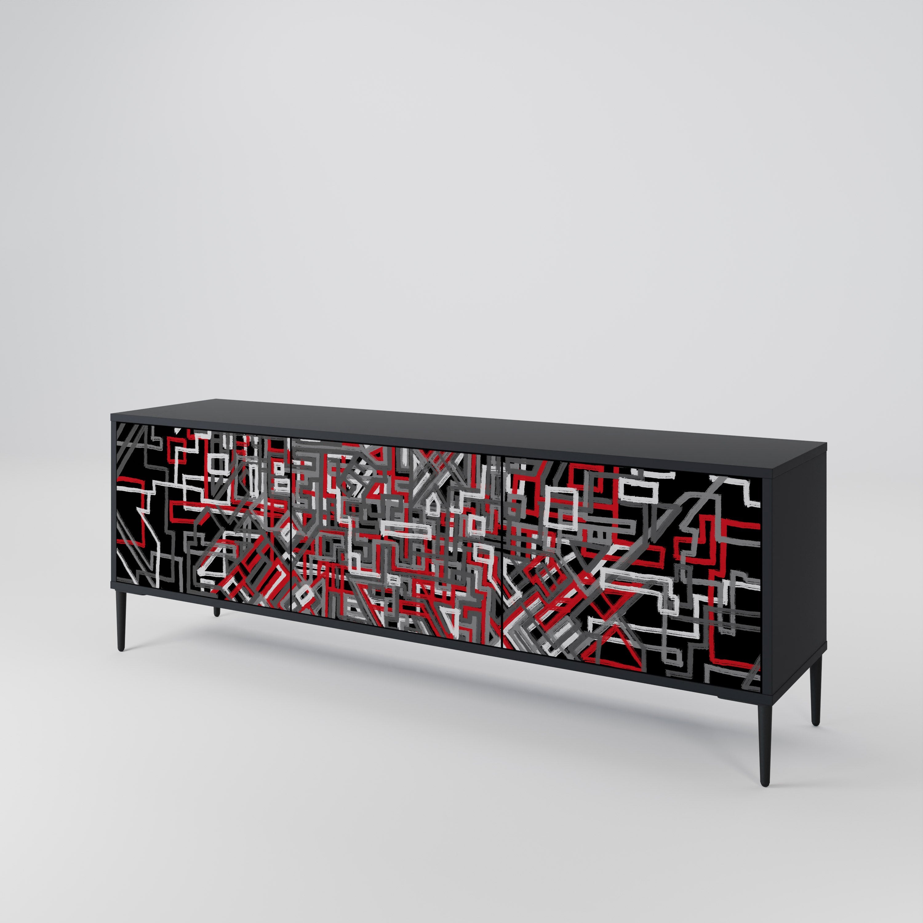 Meuble TV 3 portes BROKEN LINES finition noire