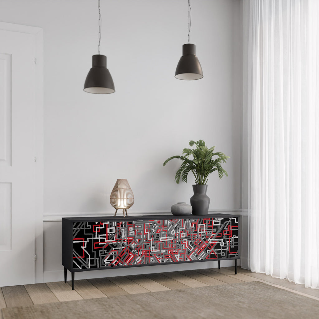 Meuble TV 3 portes BROKEN LINES finition noire