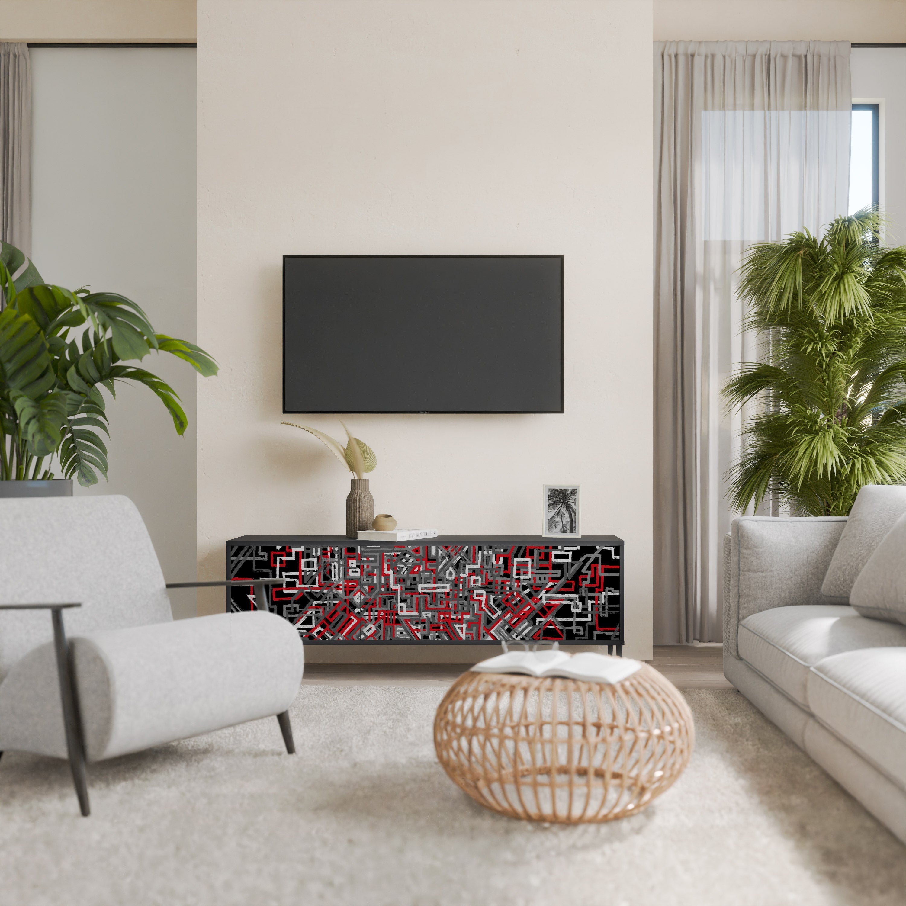 Meuble TV 3 portes BROKEN LINES finition noire