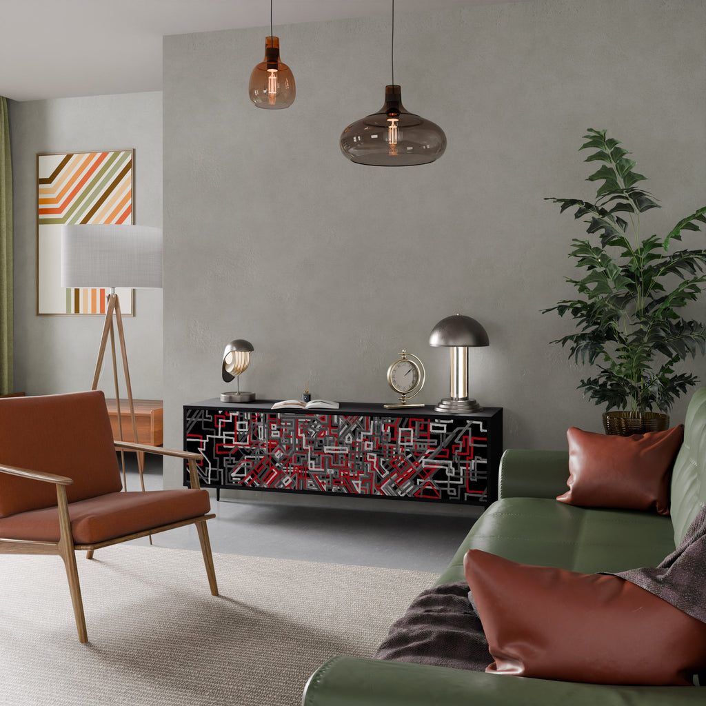 Meuble TV 3 portes BROKEN LINES finition noire