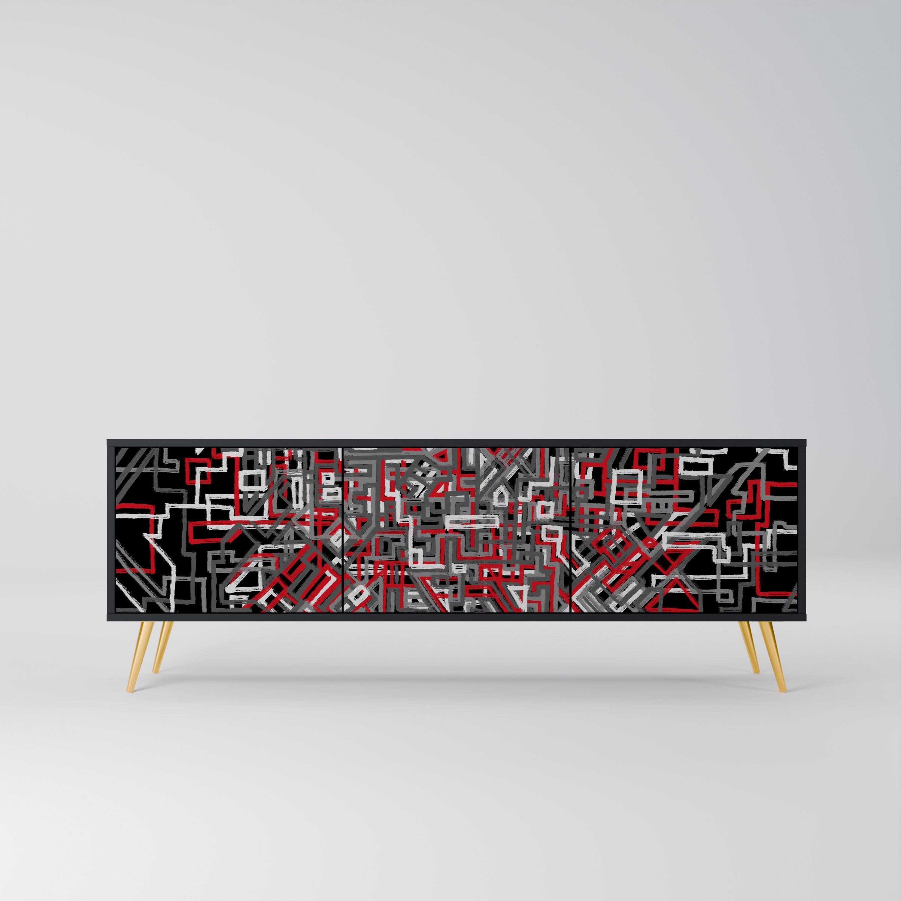 Meuble TV 3 portes BROKEN LINES finition noire