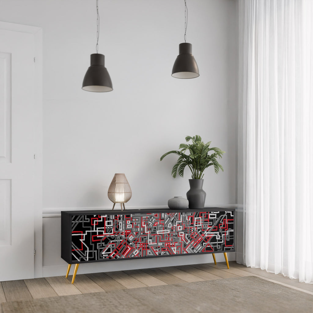 Meuble TV 3 portes BROKEN LINES finition noire