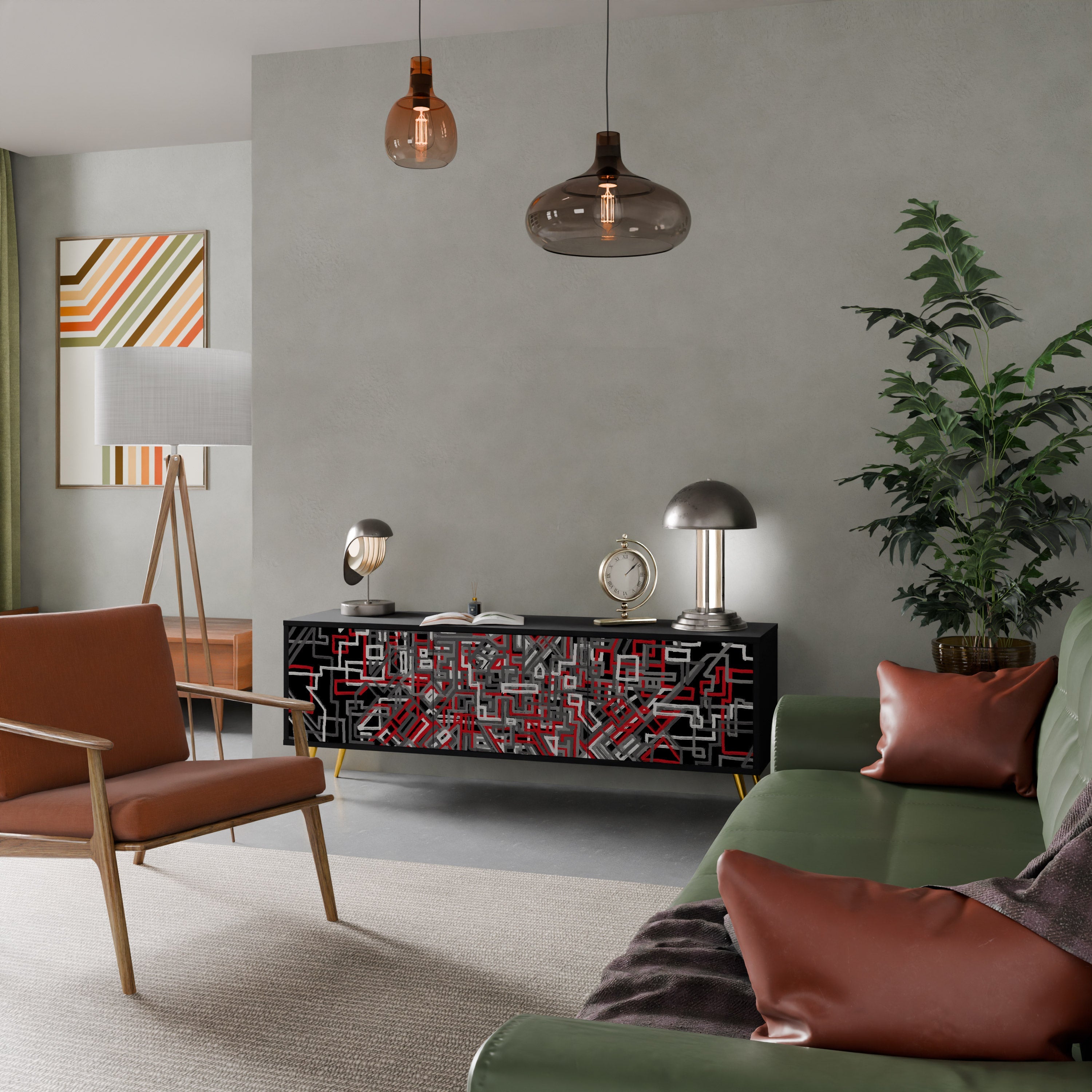 Meuble TV 3 portes BROKEN LINES finition noire