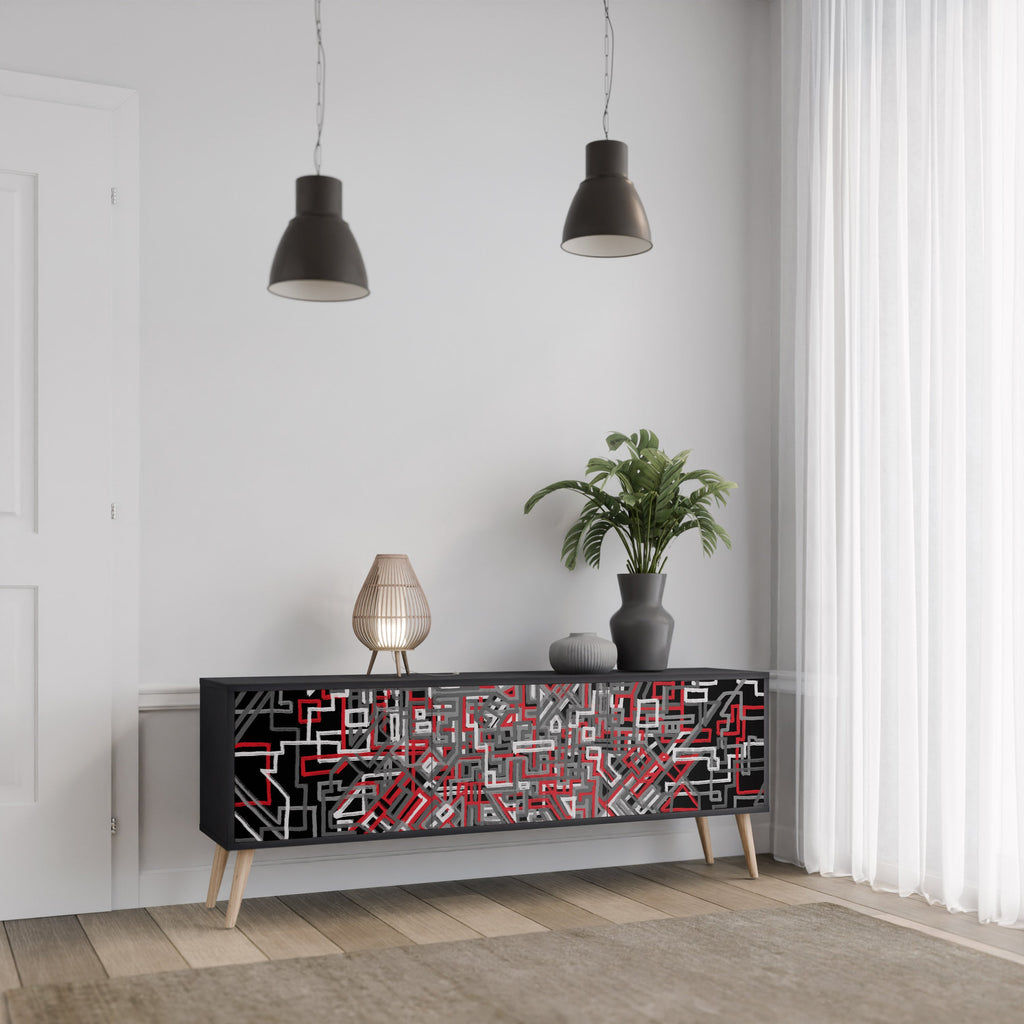 Meuble TV 3 portes BROKEN LINES finition noire