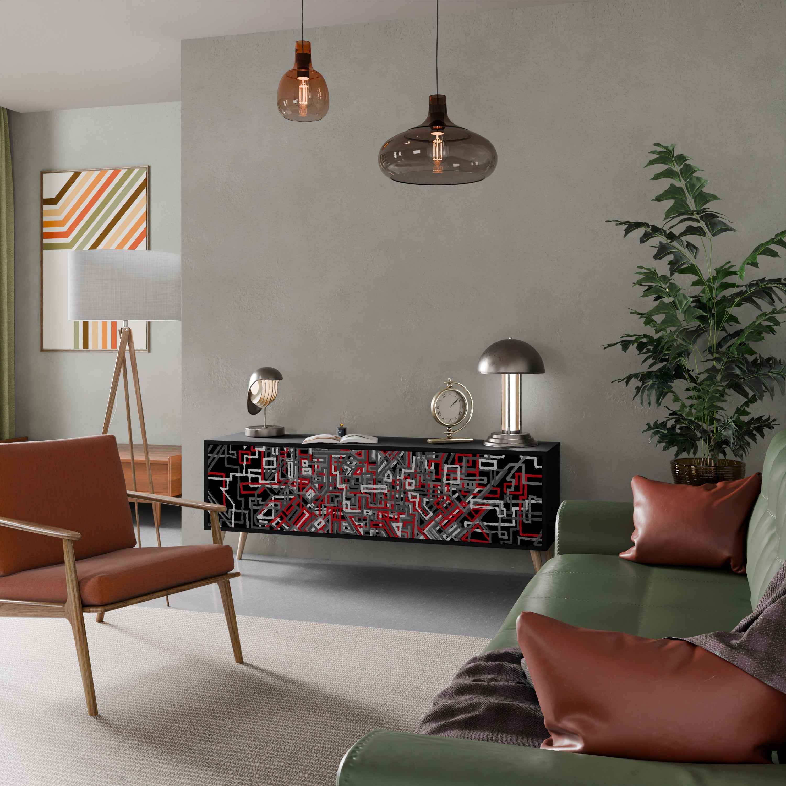 Meuble TV 3 portes BROKEN LINES finition noire