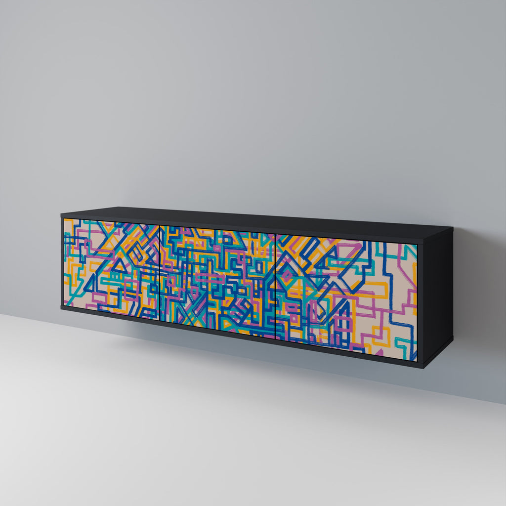 Meuble TV 3 portes MEMORIES MAP finition noire