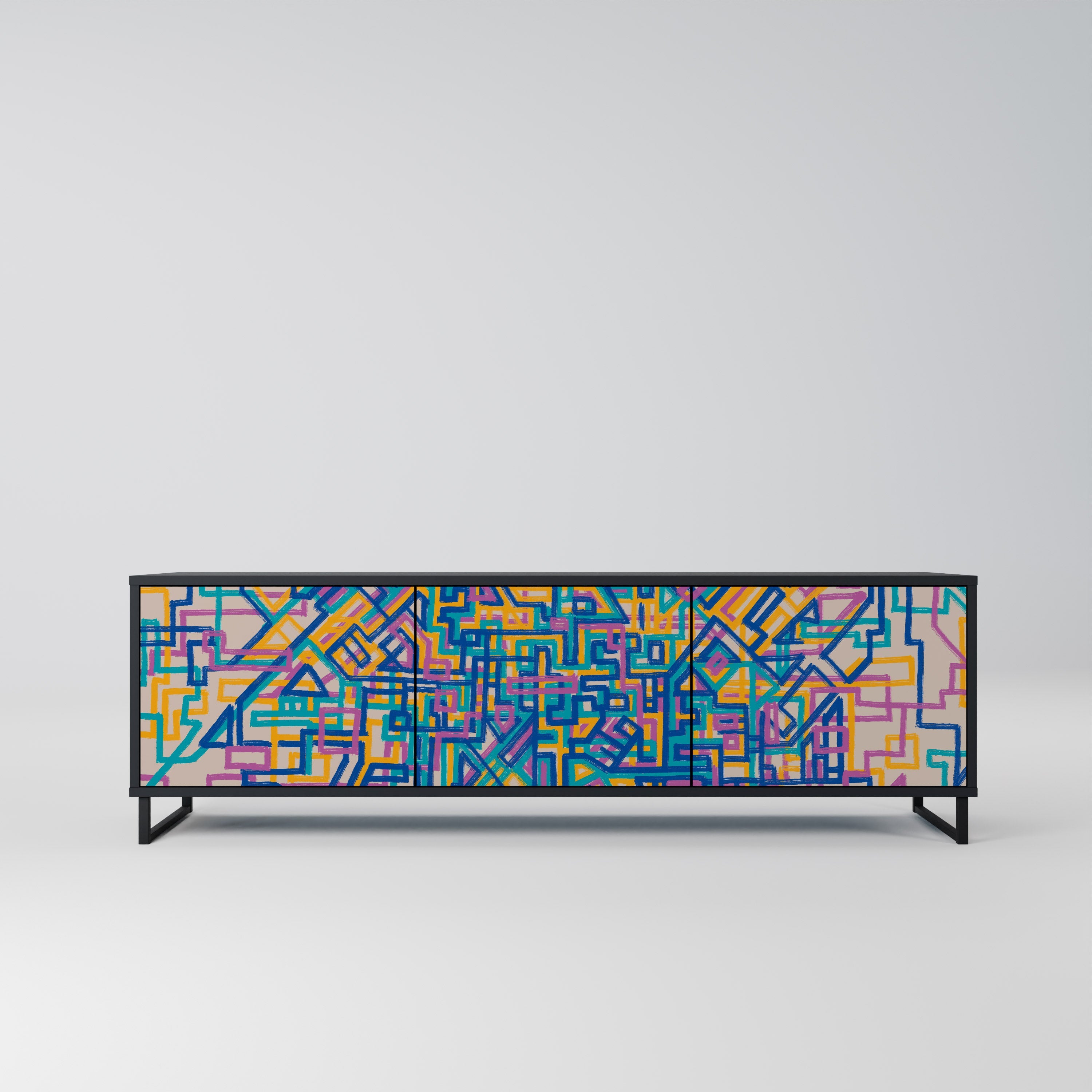 Meuble TV 3 portes MEMORIES MAP finition noire