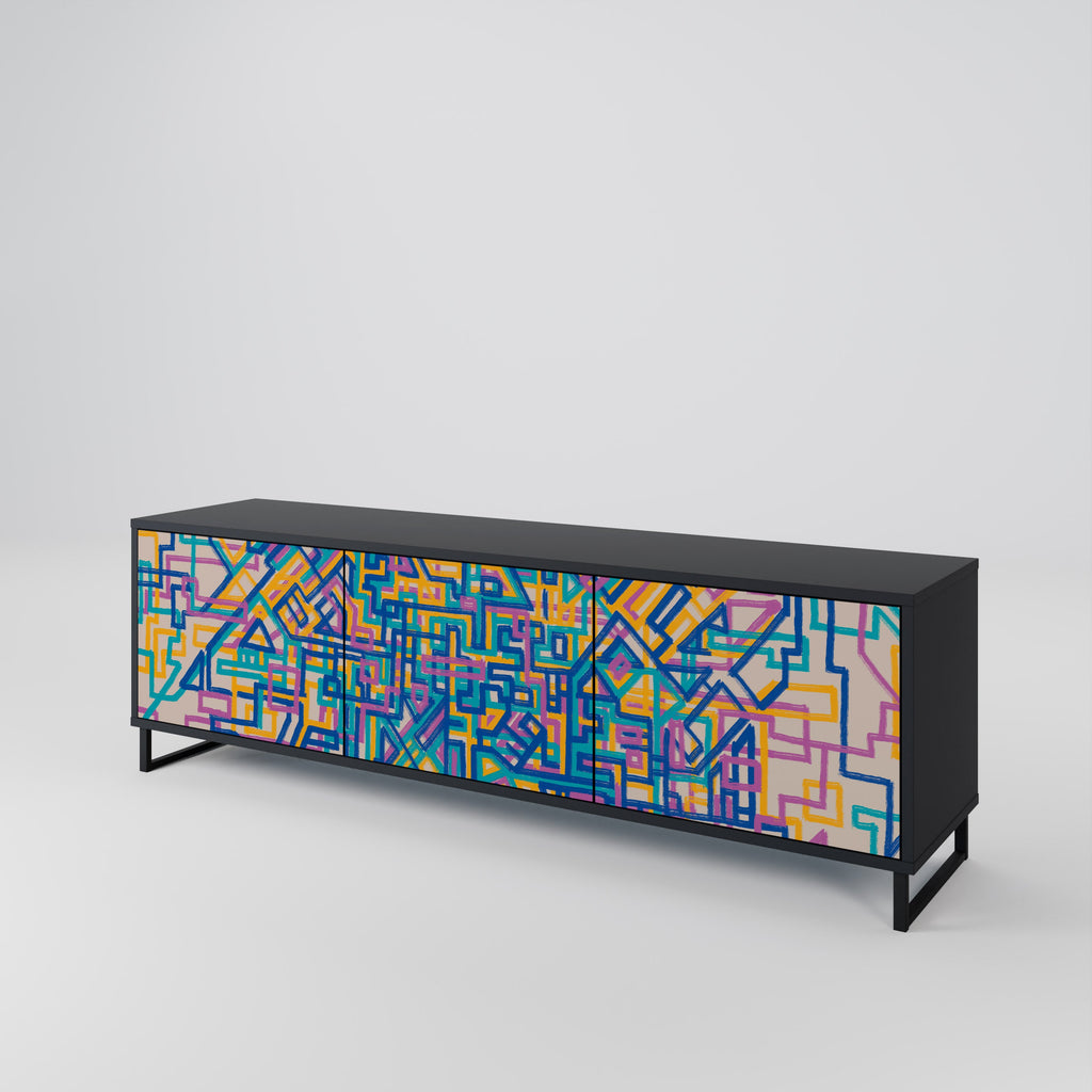 Meuble TV 3 portes MEMORIES MAP finition noire