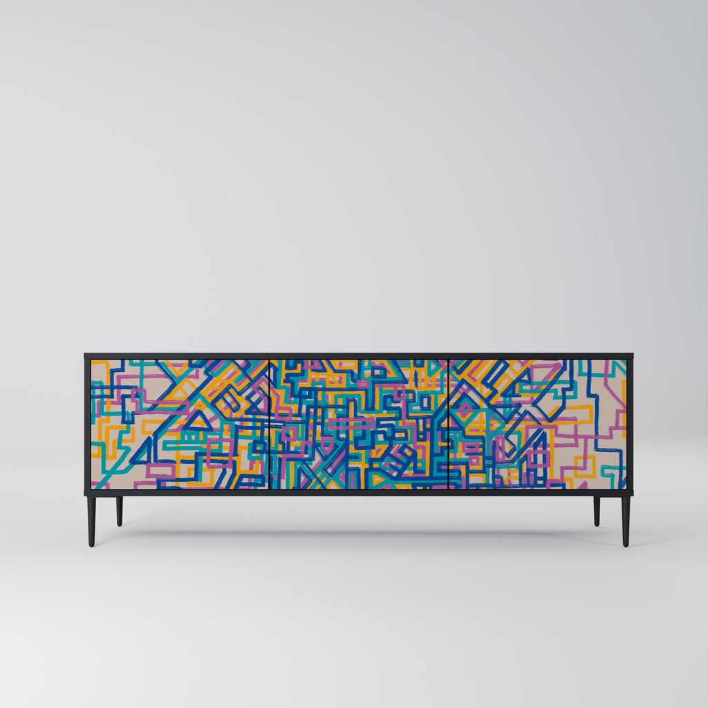 Meuble TV 3 portes MEMORIES MAP finition noire