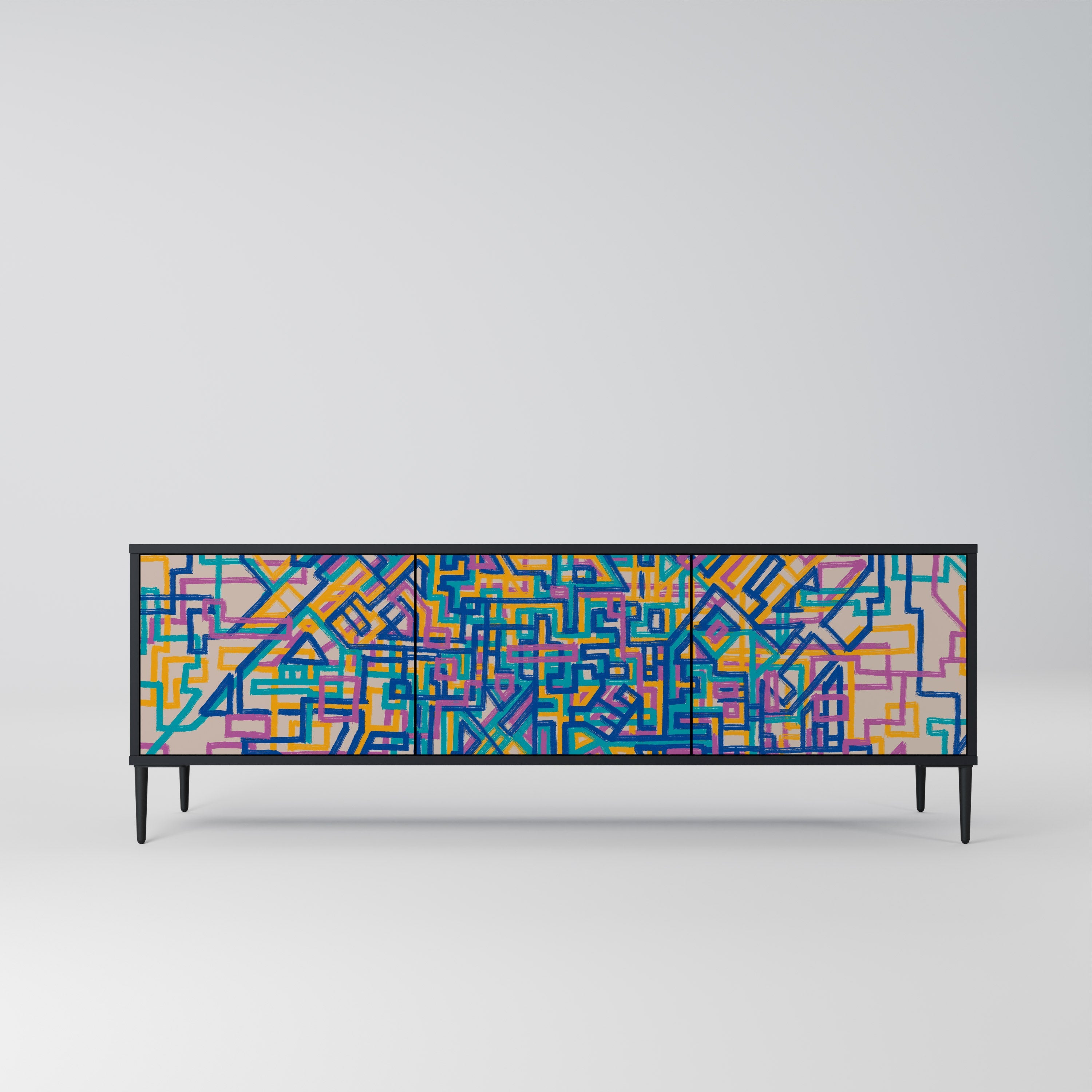 Meuble TV 3 portes MEMORIES MAP finition noire