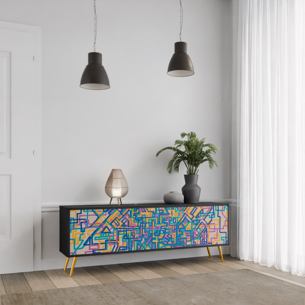 Meuble TV 3 portes MEMORIES MAP finition noire