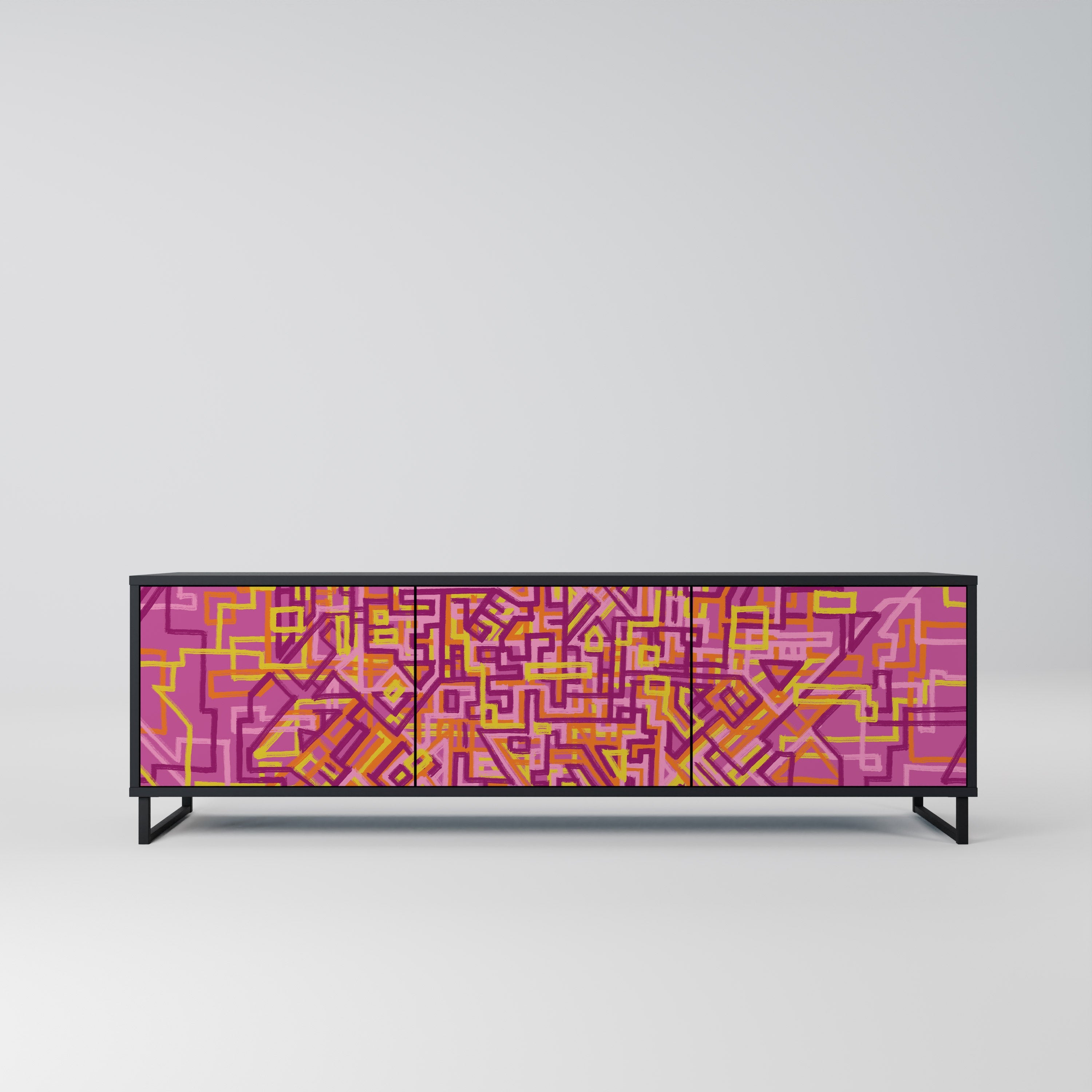 Meuble TV 3 portes LOVELY MEMORIES en finition noire