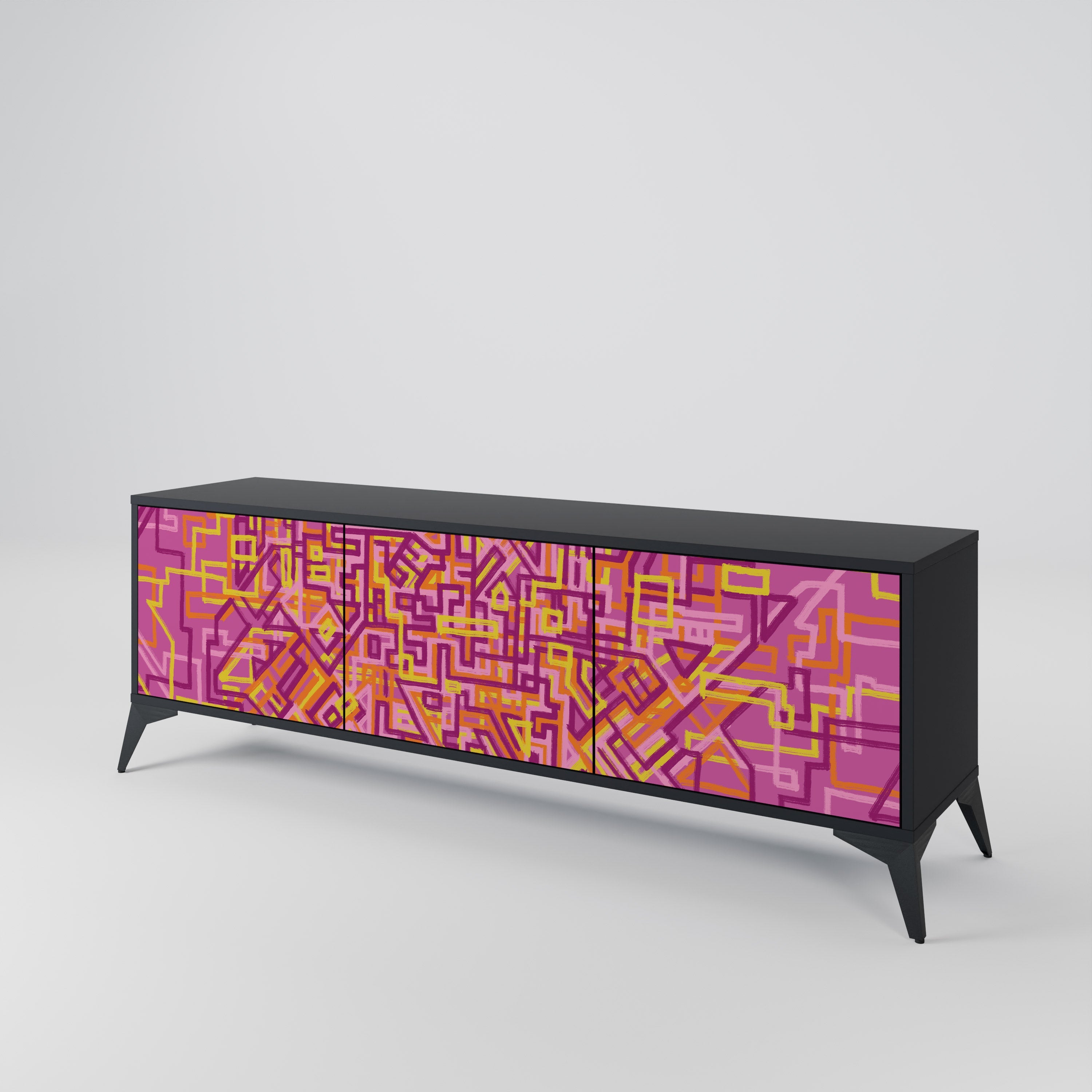 Meuble TV 3 portes LOVELY MEMORIES en finition noire