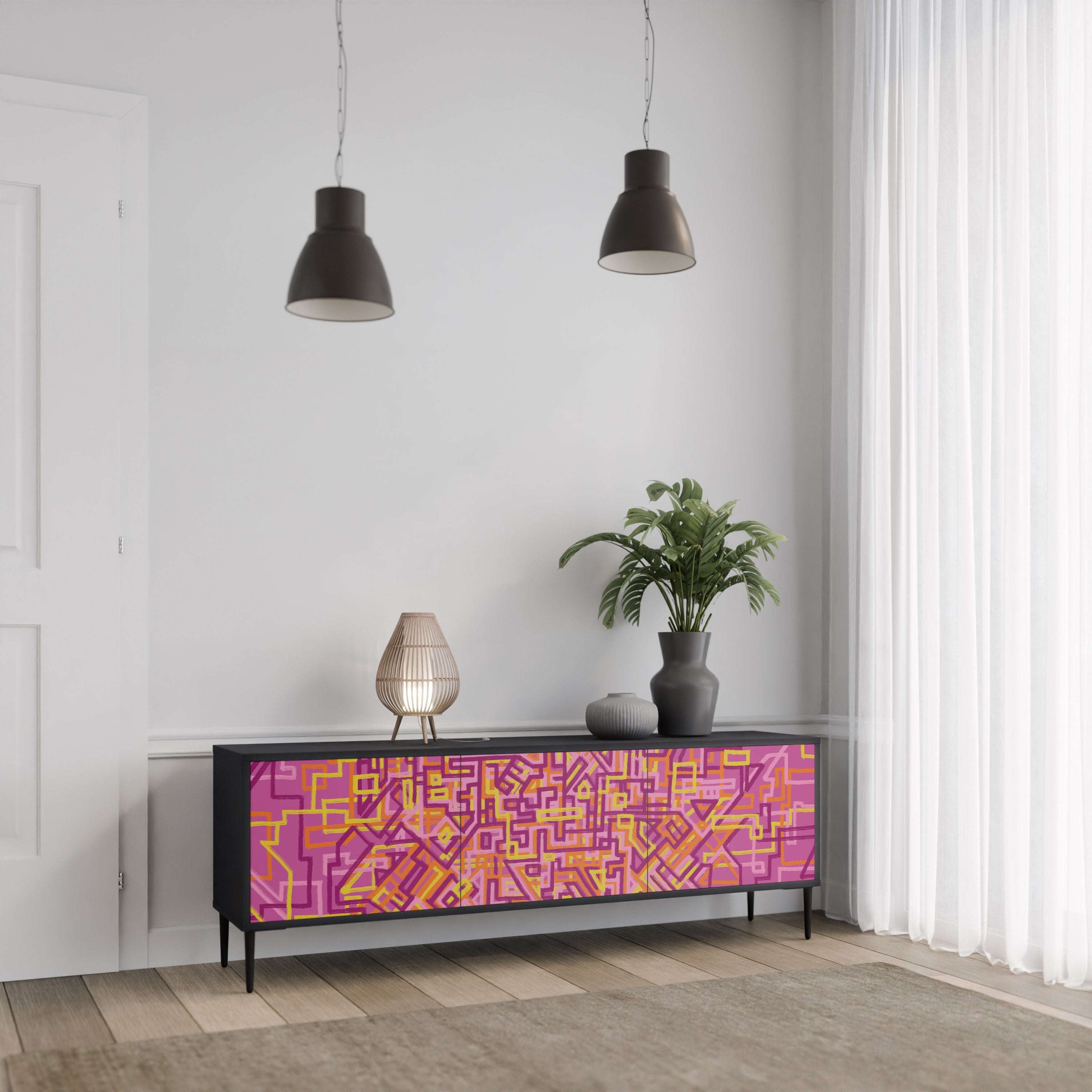 Meuble TV 3 portes LOVELY MEMORIES en finition noire