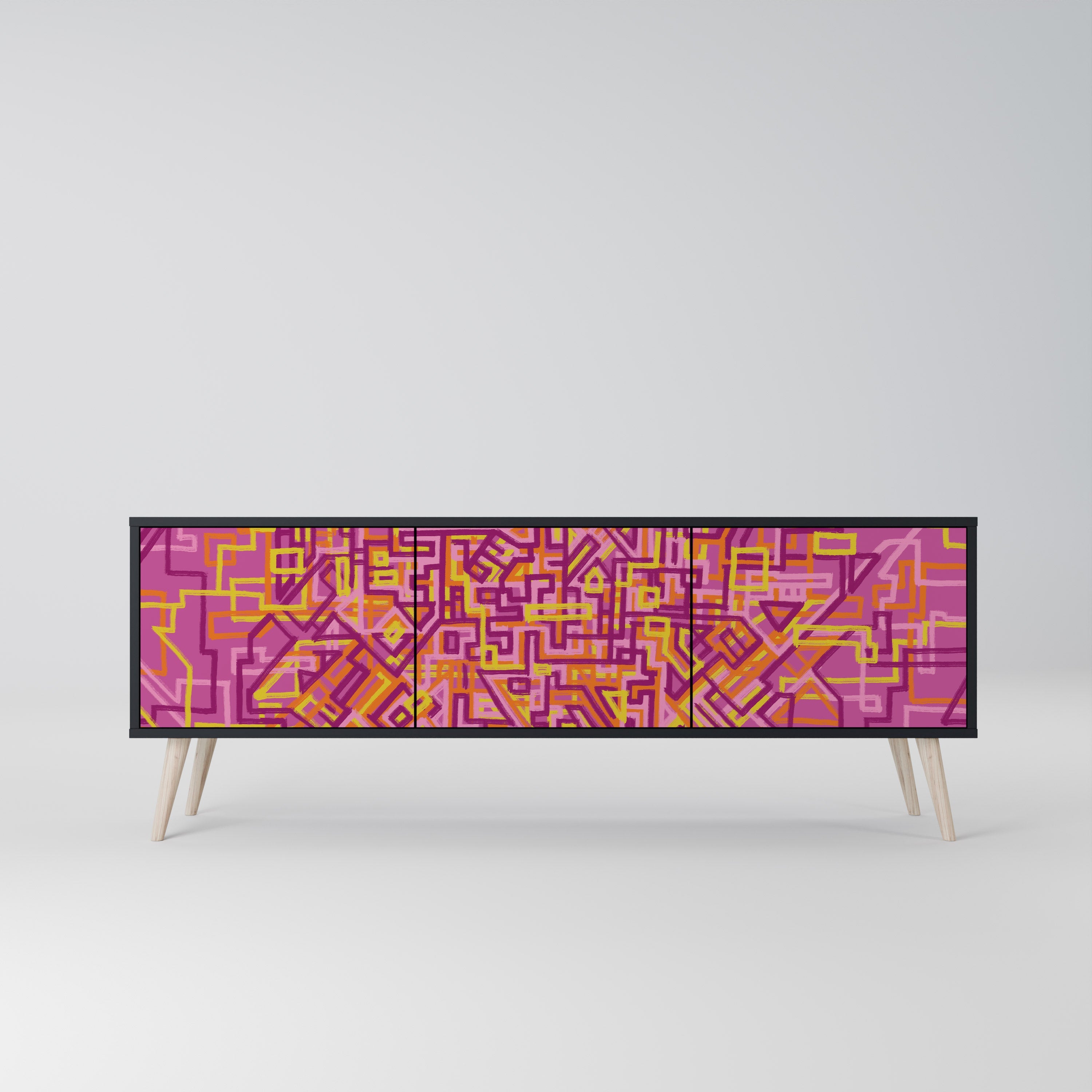 Meuble TV 3 portes LOVELY MEMORIES en finition noire