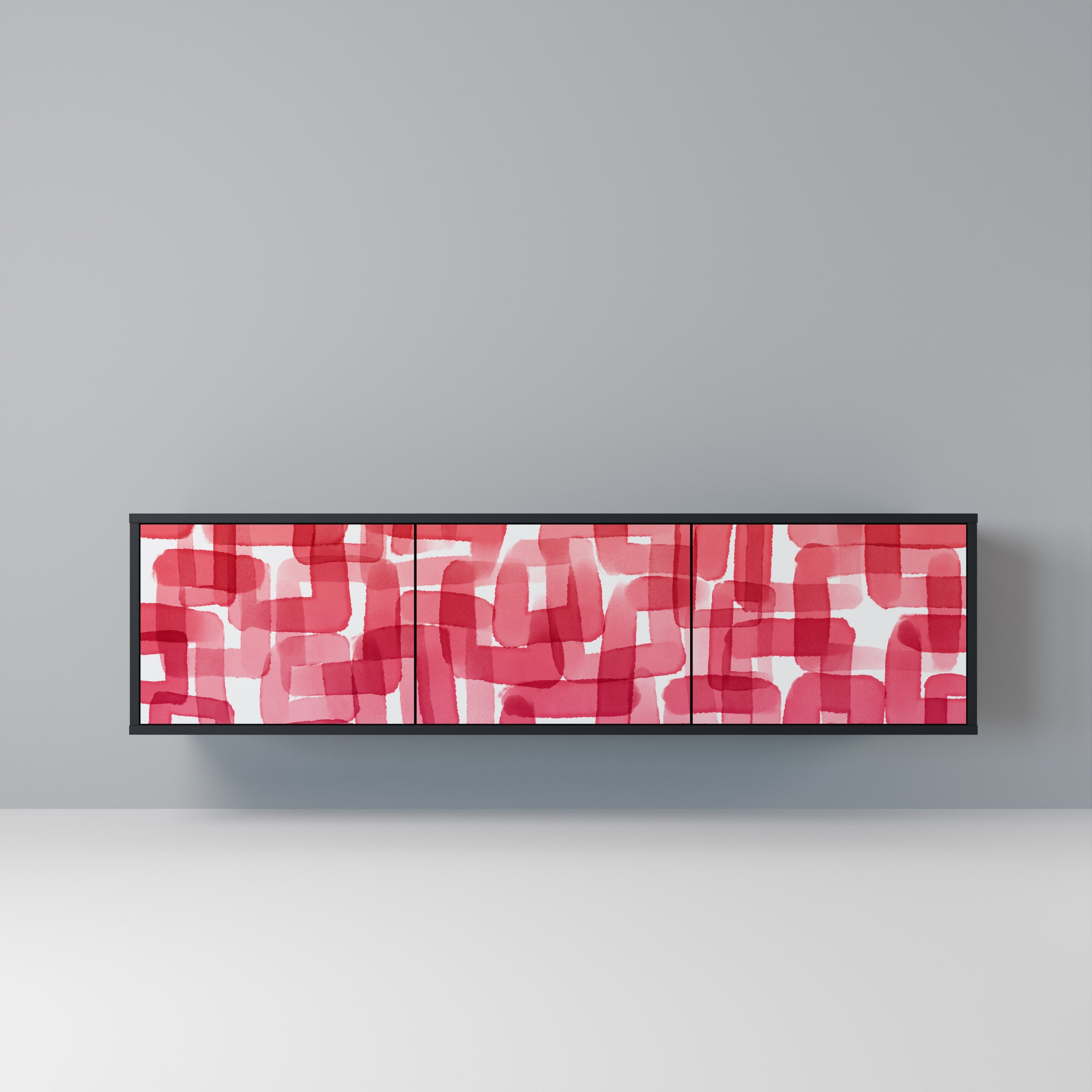 Meuble TV 3 portes KALEIDOSCOPIC CUBISM, finition noire